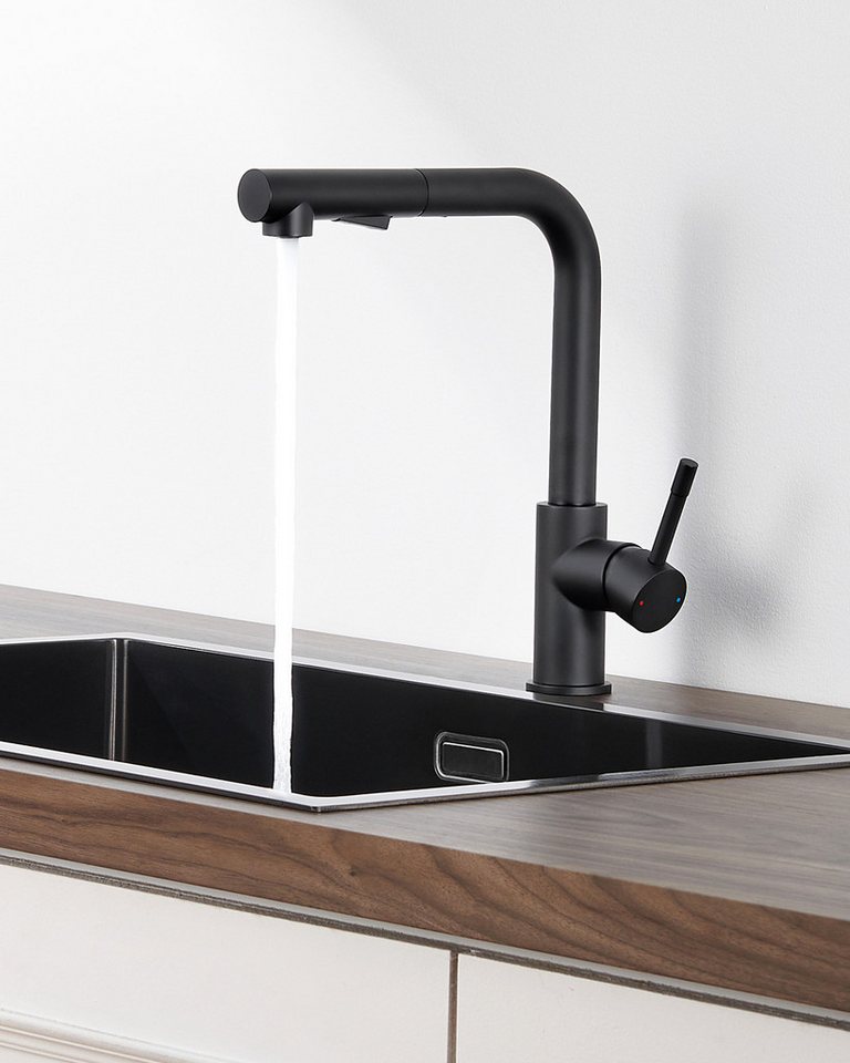 Thumbnail - Anycee max Küchenarmatur 360° Drehbarer Spültischarmatur Ausziehbar Brause Wasserhahn, Schwarz Einhandmischer für Küche,...