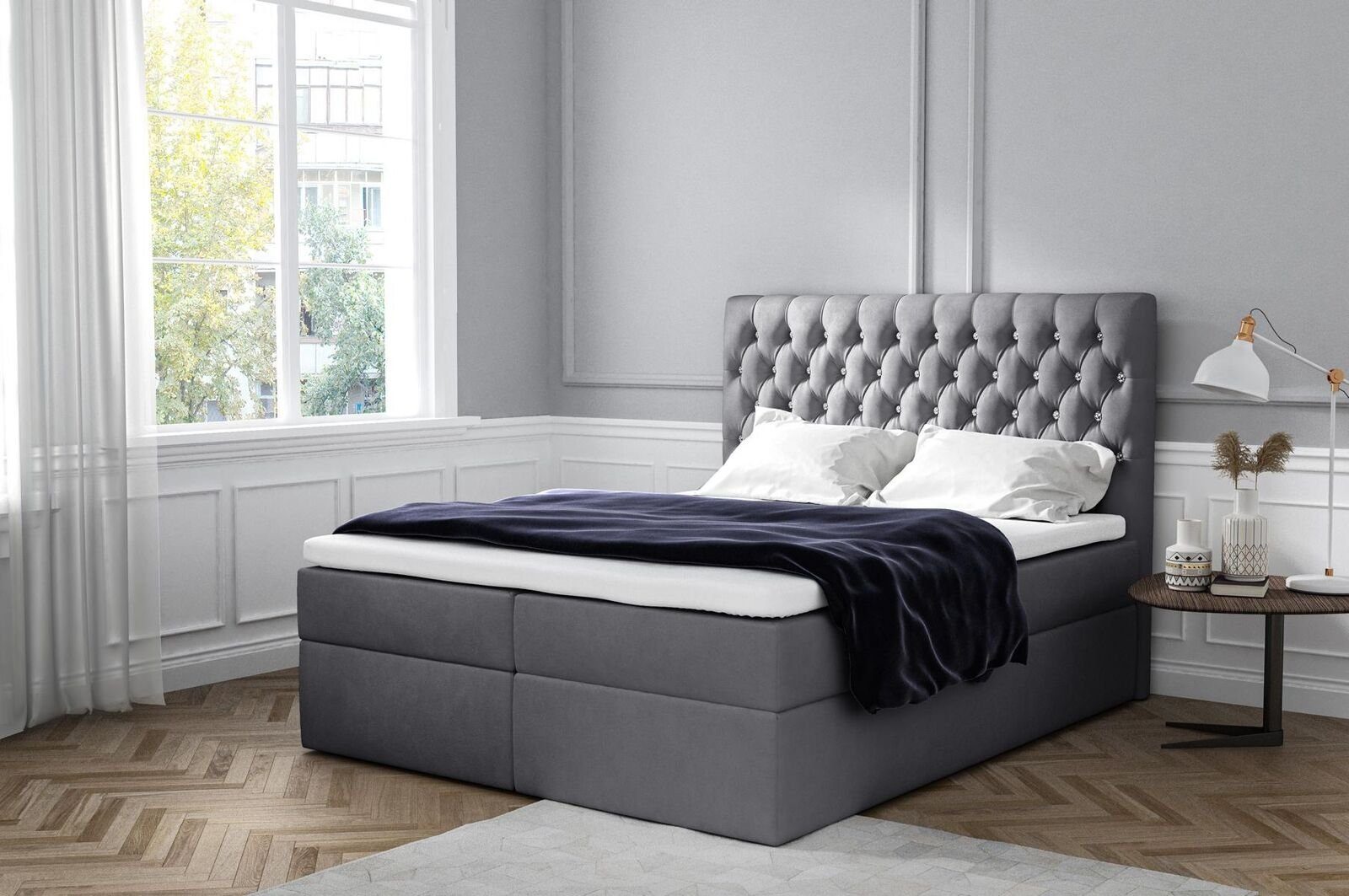 JVmoebel Bett, Boxspringbett Doppelbett Ehebett Bettgestell Bett Polsterbett Betten Grau