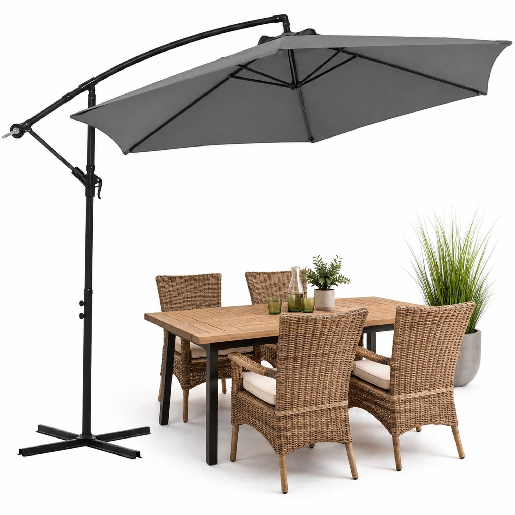 Mucola Sonnenschirm Sonnenschirm Kurbelschirm Ø 300 Ampelschirm LED Gartenschirm Balkon, LxB: 300,00x300,00 cm, Stück, Premium-Sonnenschirm, LED-Beleuchtung
