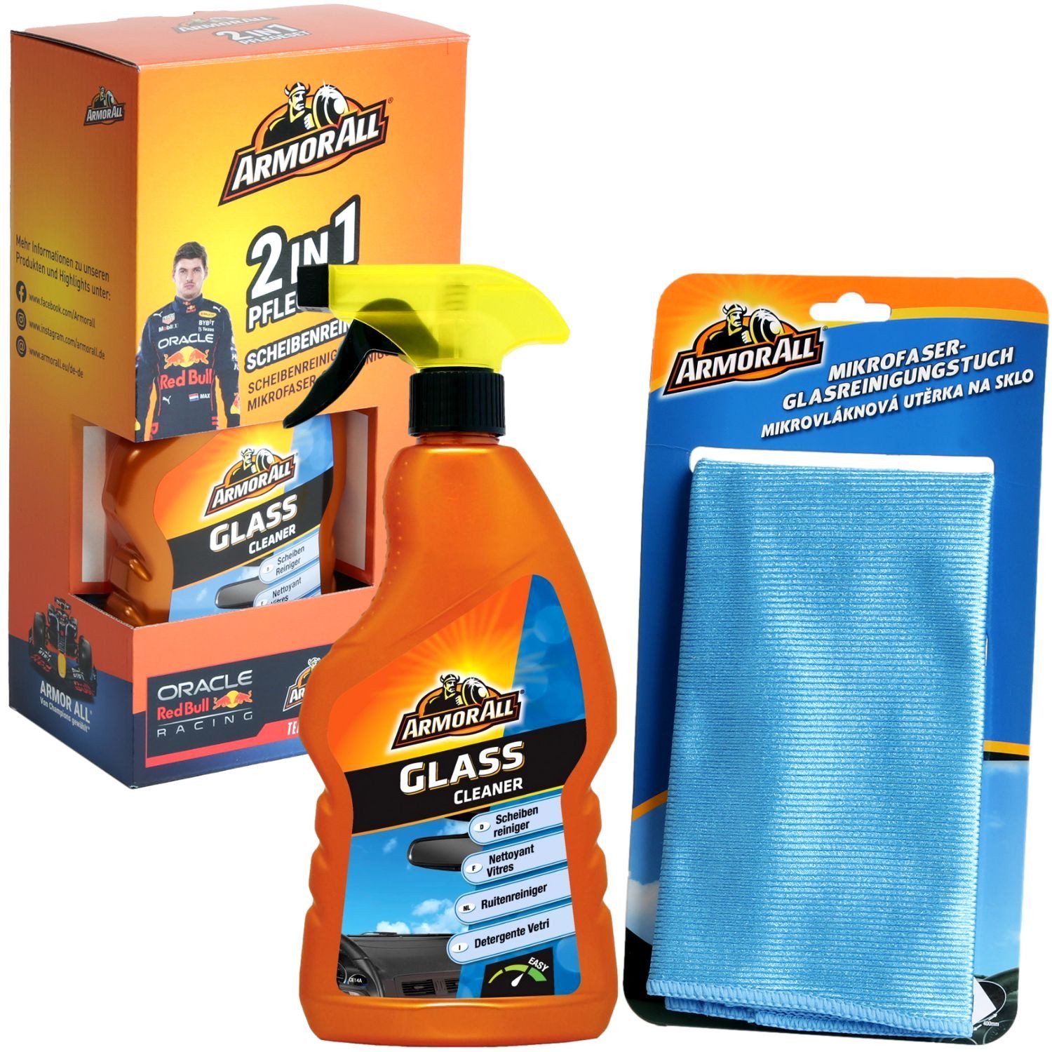 Armor All Reinigungs-Set 2in1 Set Scheiben-Reiniger + Mikrofasertuch, (Spar-Set, 2in1 Pflegeset), Auto Scheiben-Reinigung Glas-Reiniger Innen Außen Aufbereitung Tuch