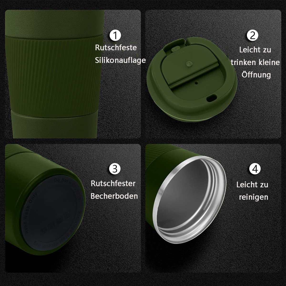 Deckel, Grün mit Thermobecher-Isolierbecher GelldG Kaffeebecher Becher auslaufsicherem