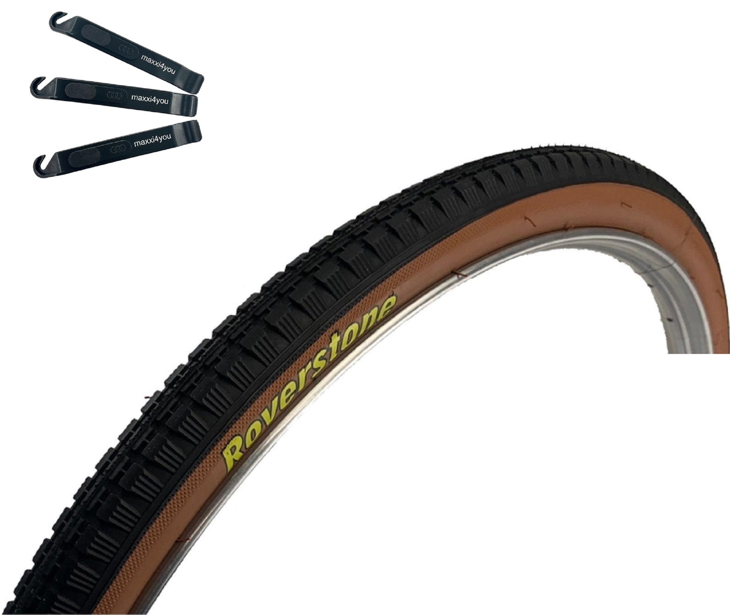 maxxi4you Fahrradreifen 1 x Roverstone 28 x 1 1/2 (40-635) Schwarz/Braun inkl. Reifenheber