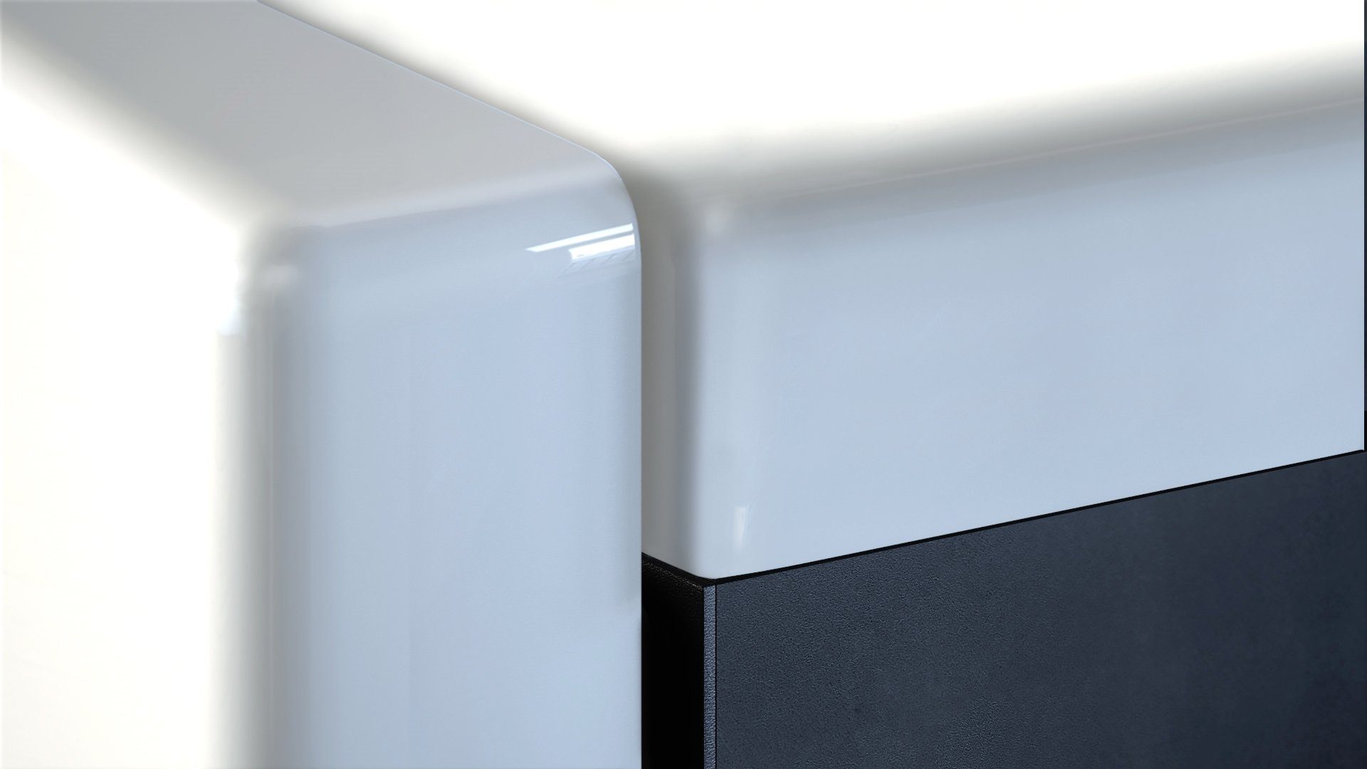 Vladon Couchtisch Tischplatte (104 Pure in 58 Grau (Wohnzimmertisch, matt/Grau Hochglanz in 40,5 x cm) x Weiß Hochglanz und Blenden Kastenform)