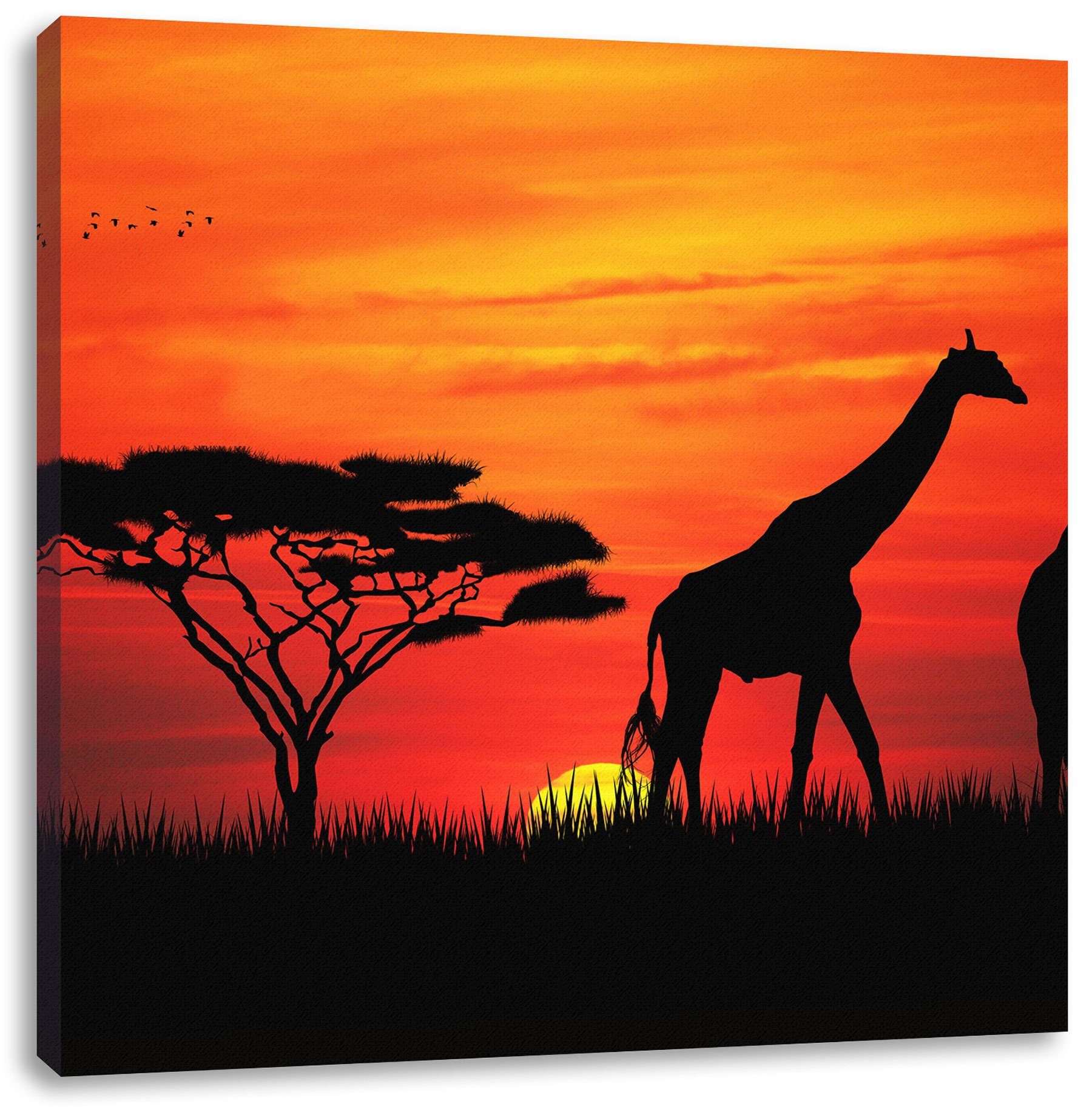Leinwandbild Afrika Giraffen im Sonnenuntergang