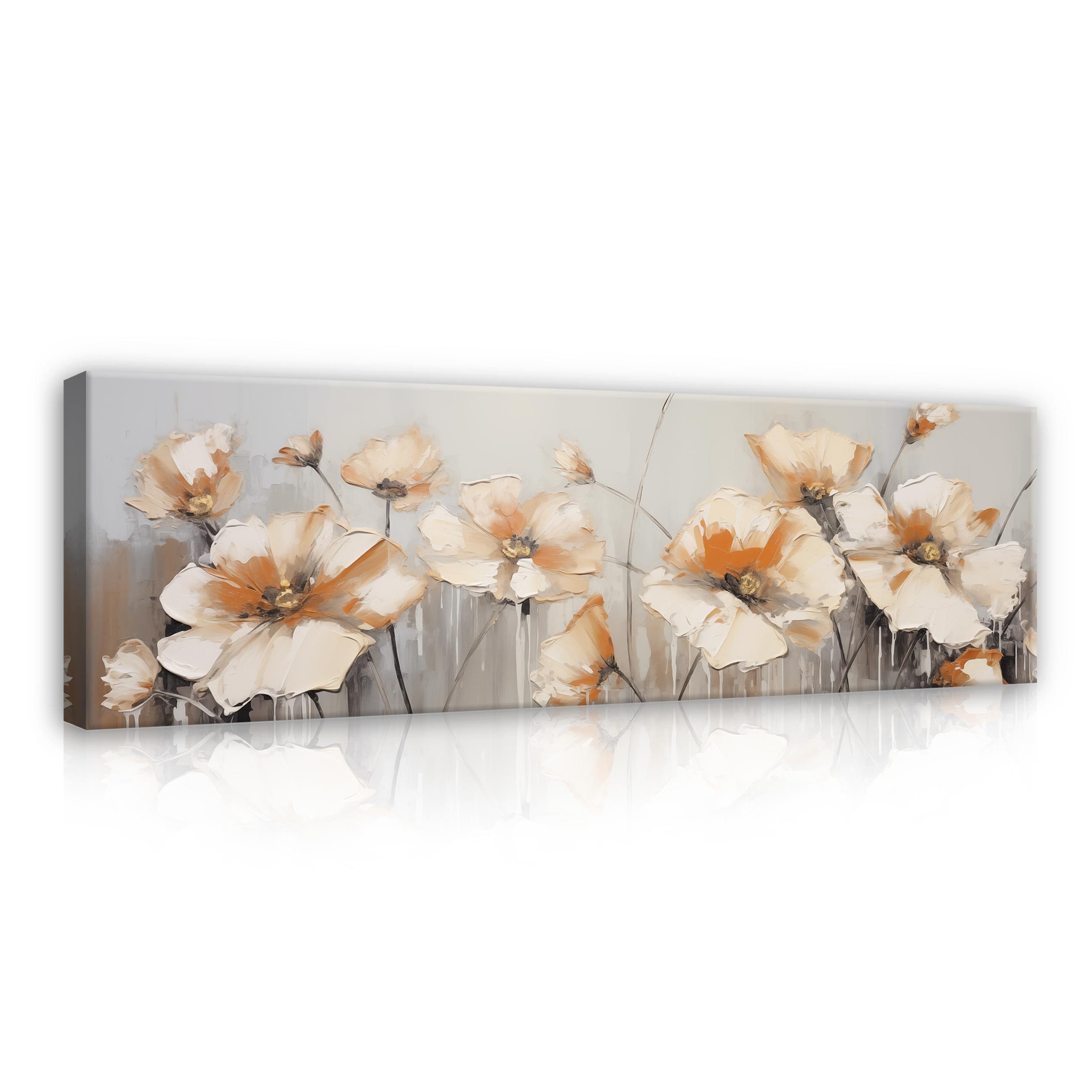 Leinwandbild Blumen Beige Abstrakt Wandbilder XXL Wand Deko Modern 145x45 cm