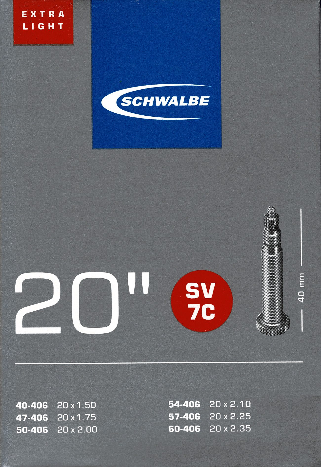 Fahrradschlauch Schwalbe SV 7C 20 Zoll Extra Light Schlauch Sclaverand Ventil