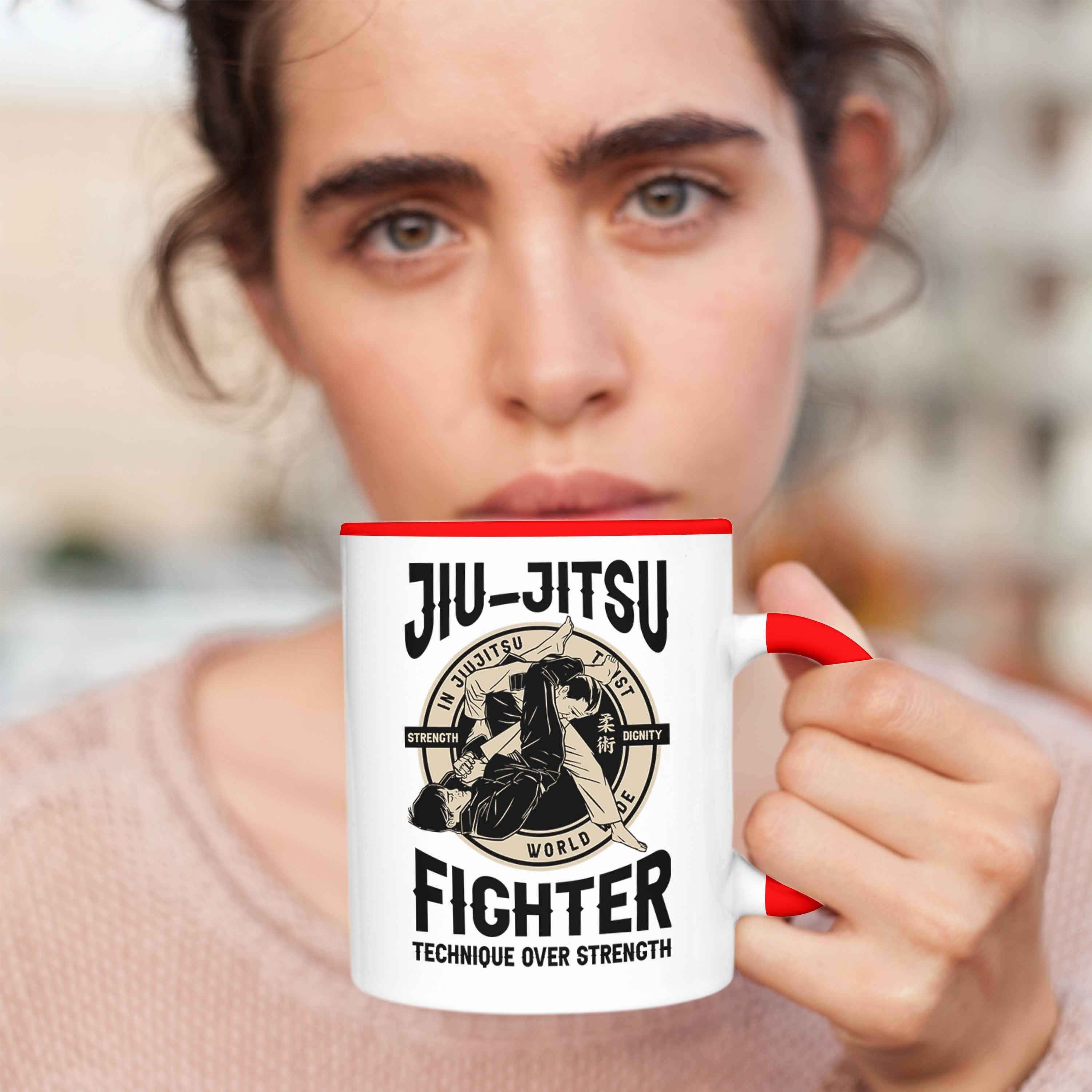 Trendation Geschenkidee Jitsu Tasse Rot Jiu über Geschenk Technik für Kampfsportler Tasse