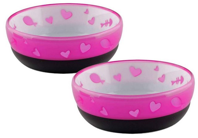 PETGARD Futternapf 2er Sparpack Katzennapf Wasser- und Futternapf Cat Love Bowl, Kunststoff, Cat Love Bowl mit gratis Spielzeug rosa