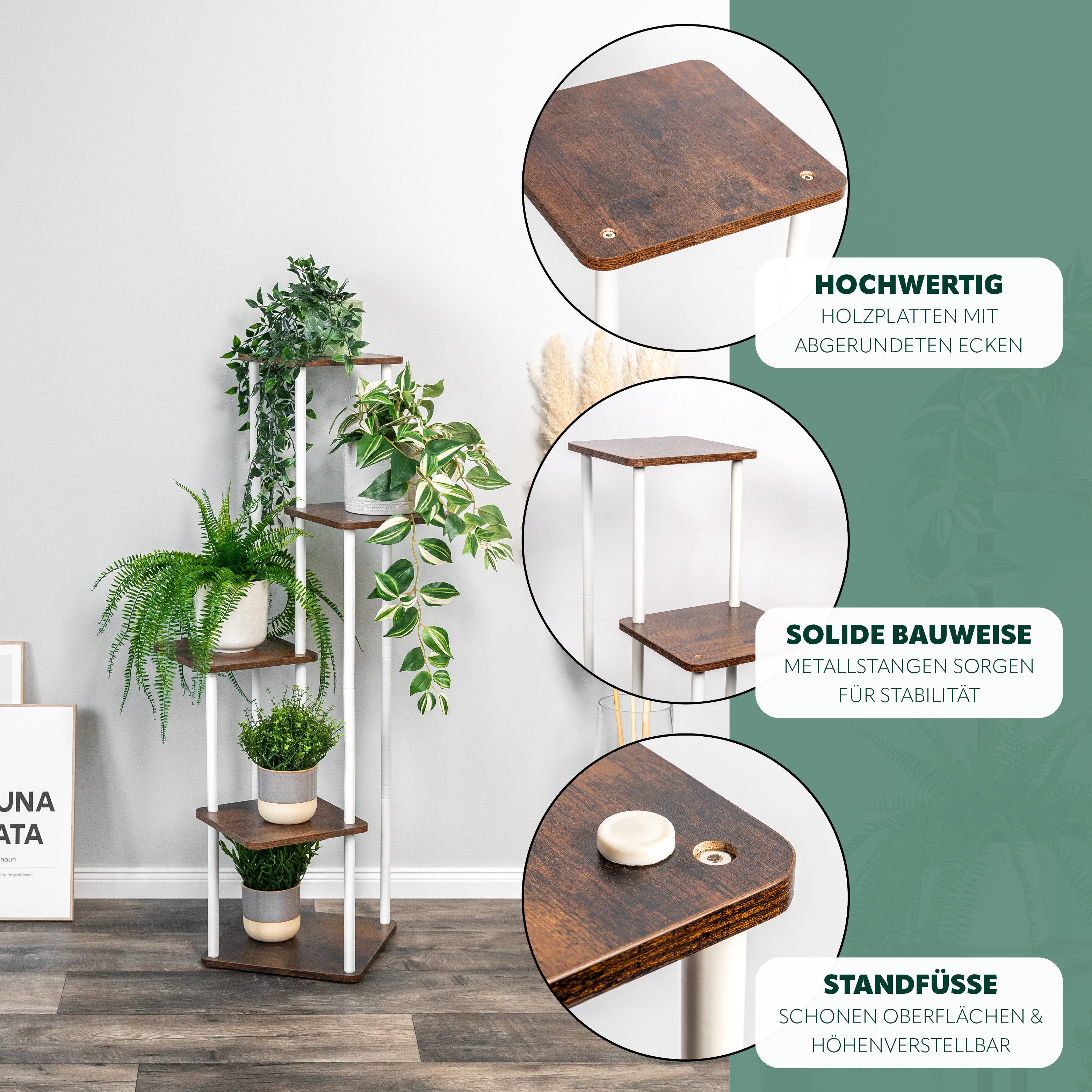 eluno Blumenständer Blumenregal aus FSC-zertifiziertem MDF-Holz und Metall