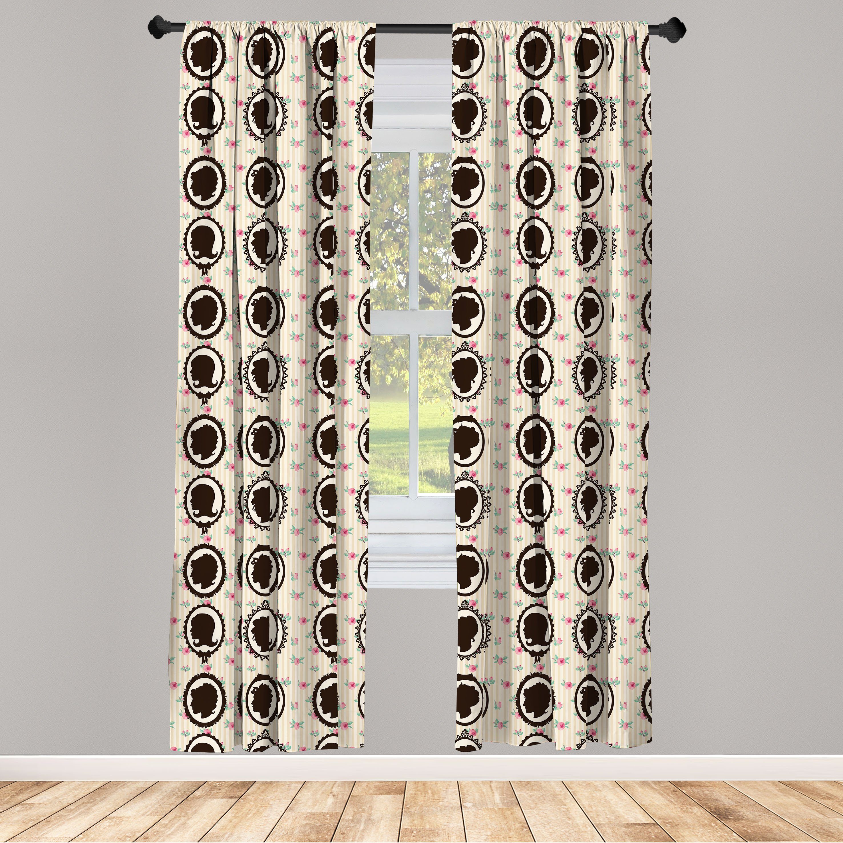 Gardine Vorhang für Wohnzimmer Schlafzimmer Dekor, Abakuhaus, Microfaser, Weinlese-Frau Diva Silhouetten