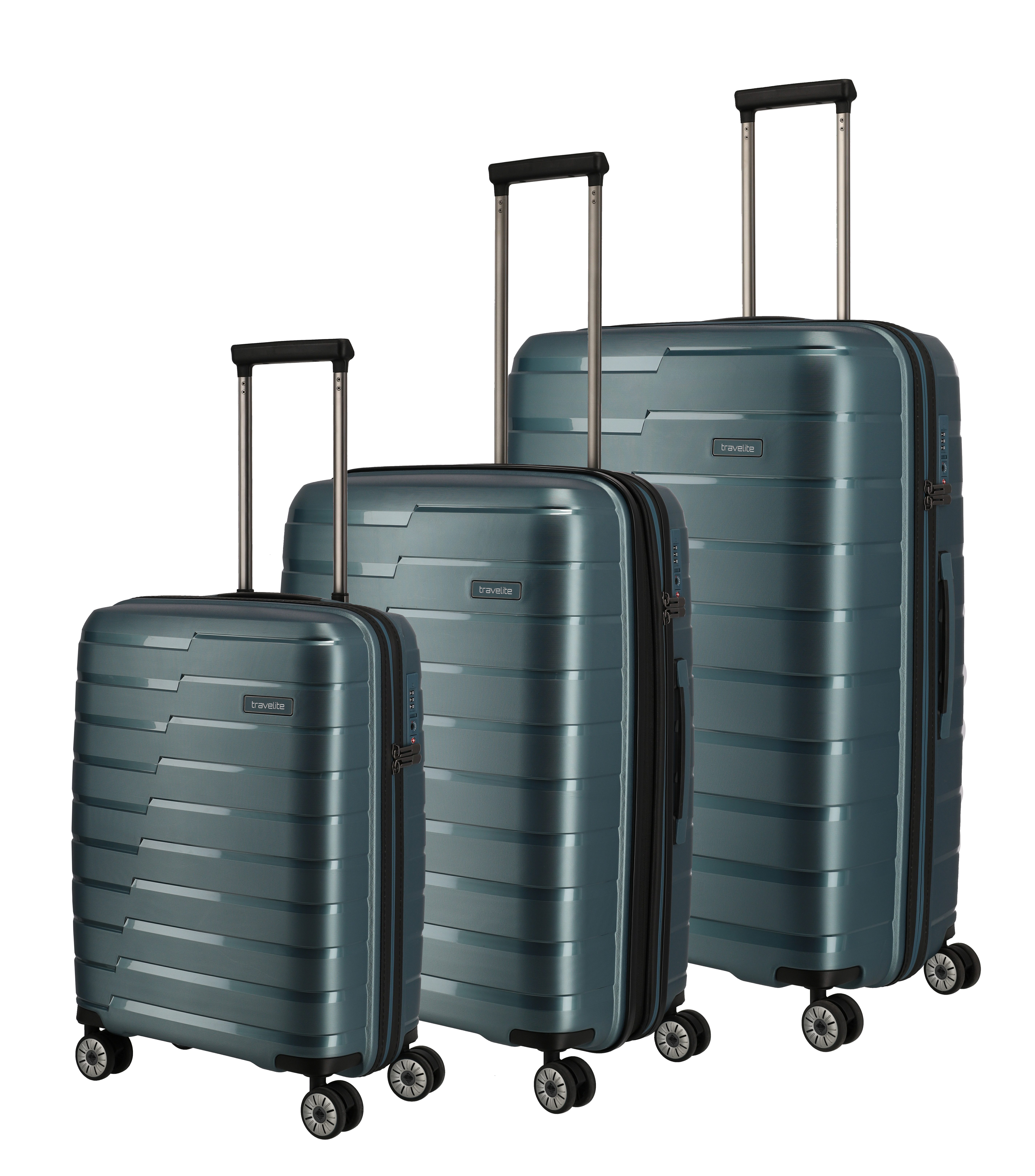 travelite Trolleyset AIR BASE 3-teilig Reisekoffer Hartschale, 4 Rollen, (Set), mit TSA-Schloss und bruchfester Polypropylen-Schale
