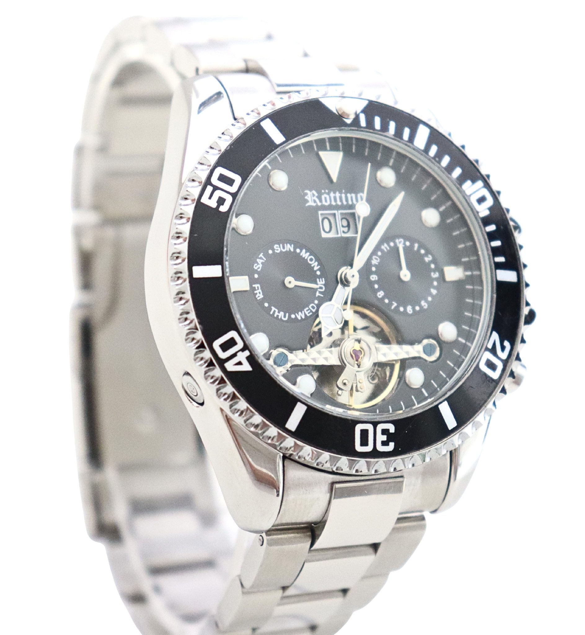 Rötting Design Automatikuhr Rötting Design Herrenuhr Automatikuhr schwarze Lünette zum Drehen, Handgelenkumfang wählbar zwischen 18 und 24 cm