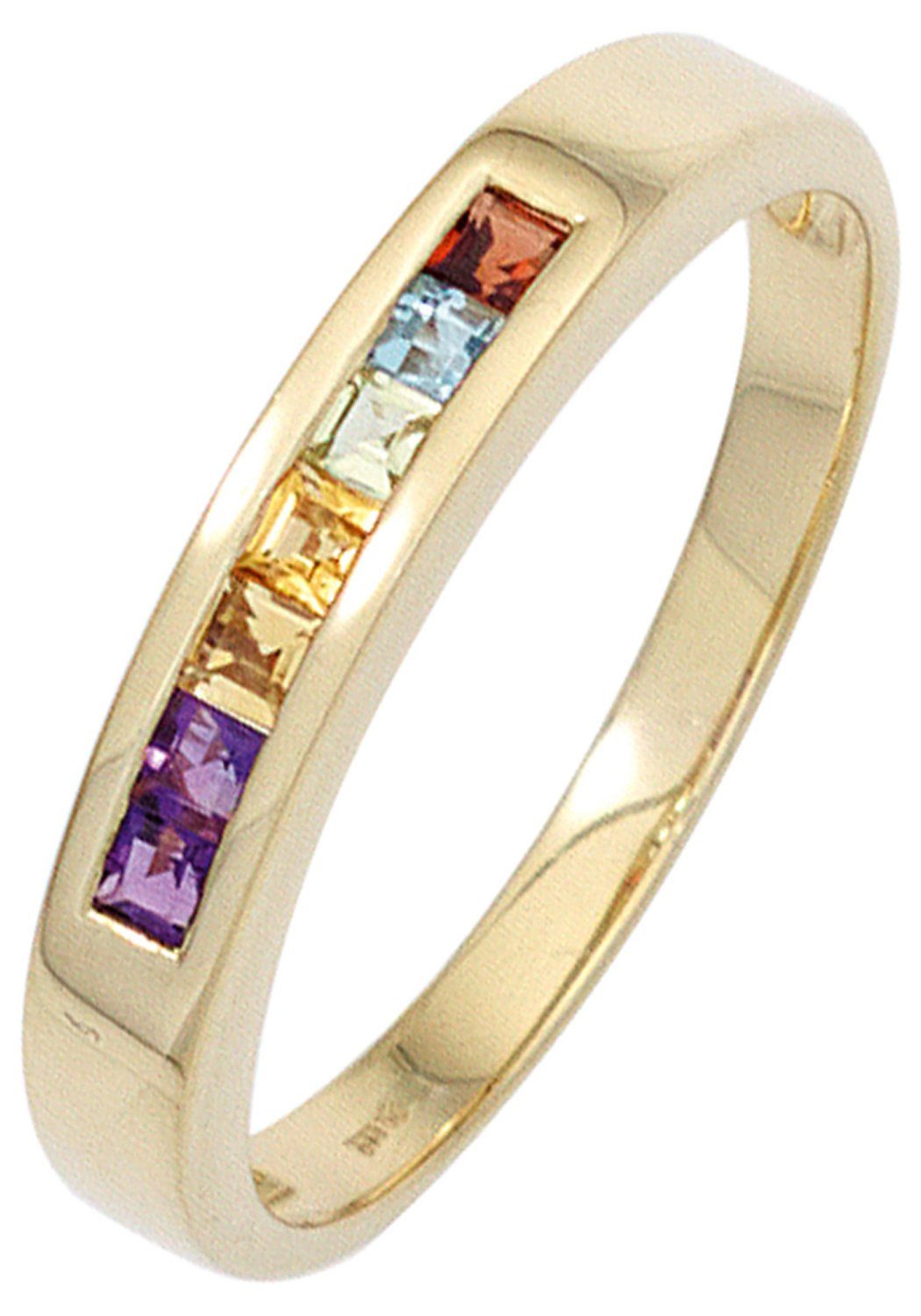 JOBO Fingerring, 585 Gold Amethyst Blautopas Citrin Granat Peridot