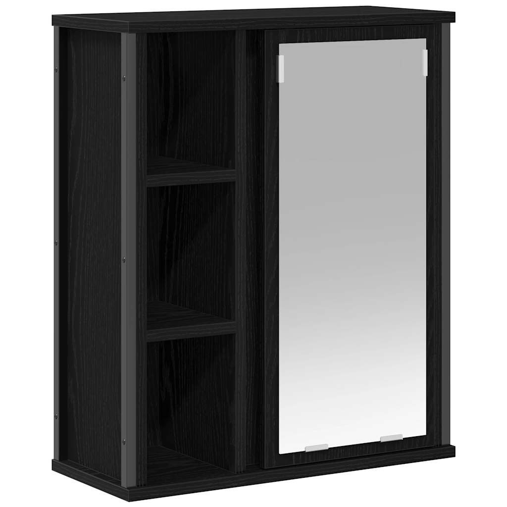 Badezimmerspiegelschrank Bad-Wandschrank mit Spiegel Schwarz Eichen-Optik 50x21x60 cm