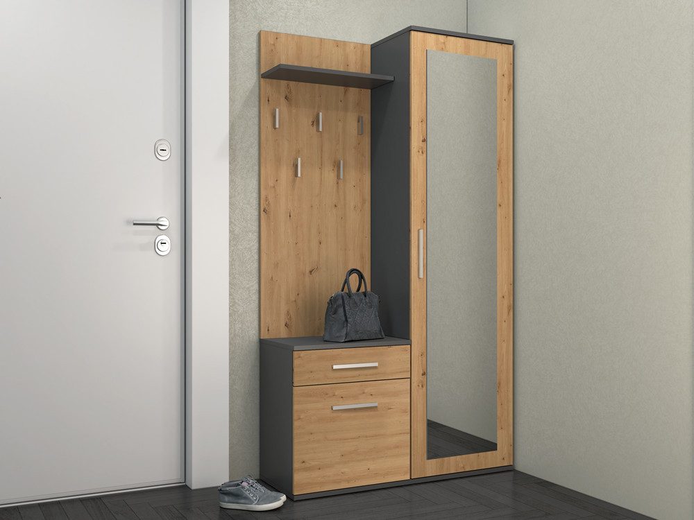 Beautysofa Kompaktgarderobe mit Schublade und Kleiderstange Fiora (Garderob günstig online kaufen