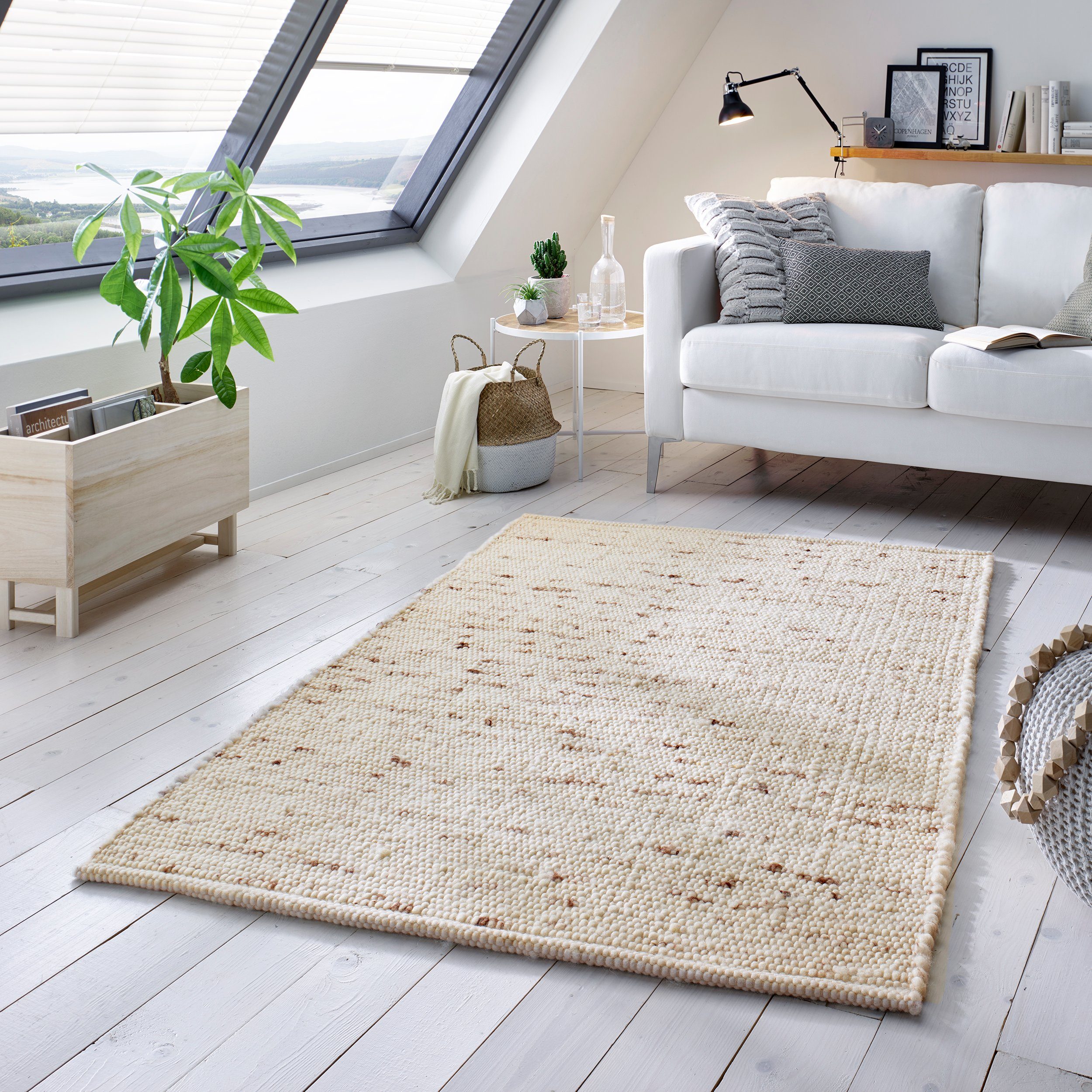 Wollteppich Hand-Webteppich, TaCa Home, rechteckig, Höhe: 10 mm, nachhaltige Schurwolle meliert Wohnzimmer Schlafzimmer 140x200cm