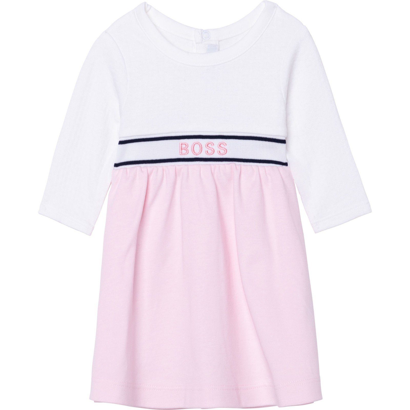 BOSS A-Linien-Kleid BOSS Baby Kleid langarm Jacquard Logo rosa weiß