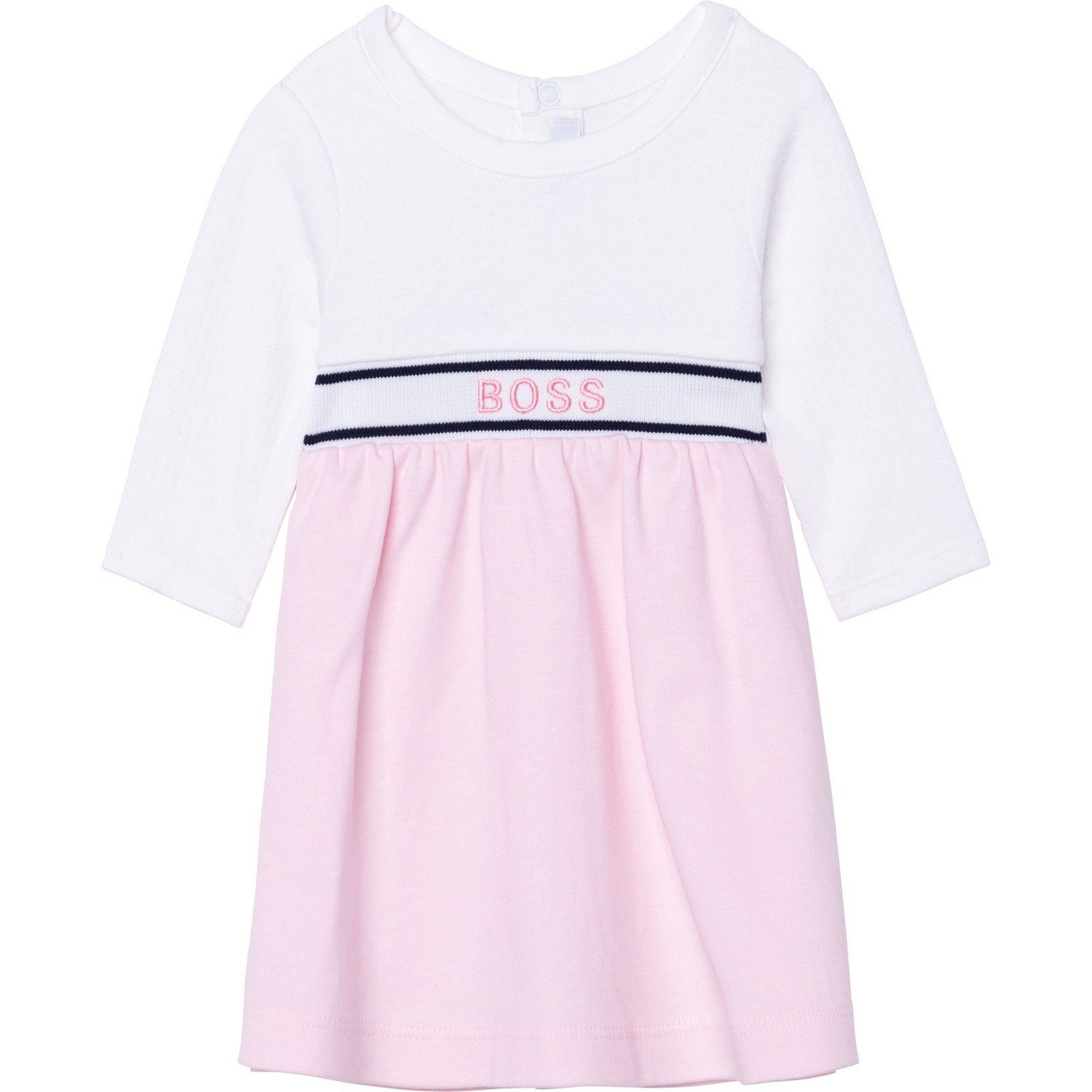 Boss Kidswear A-Linien-Kleid BOSS Kidswear Baby Kleid langarm Jacquard Logo rosa weiß