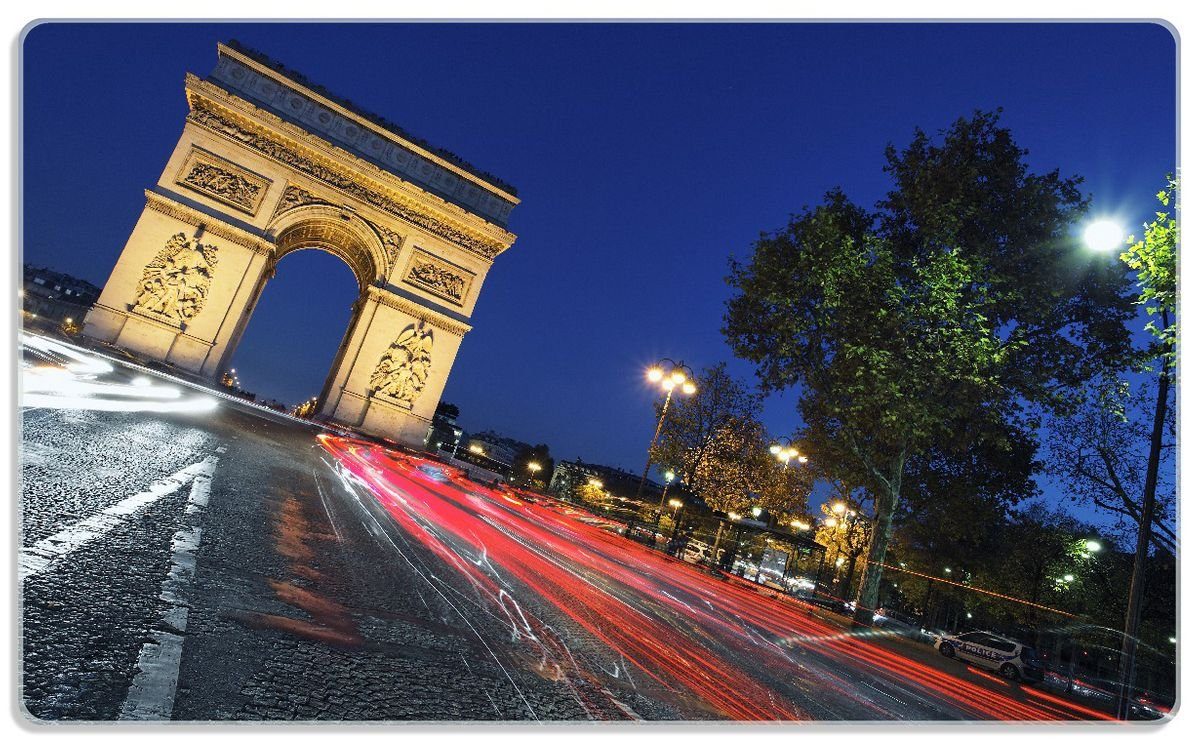 Wallario Frühstücksbrett Paris in Frankreich - Arc de Triomphe bei Nacht, ESG-Sicherheitsglas, (inkl. rutschfester Gummifüße 4mm, 1-St), 14x23cm