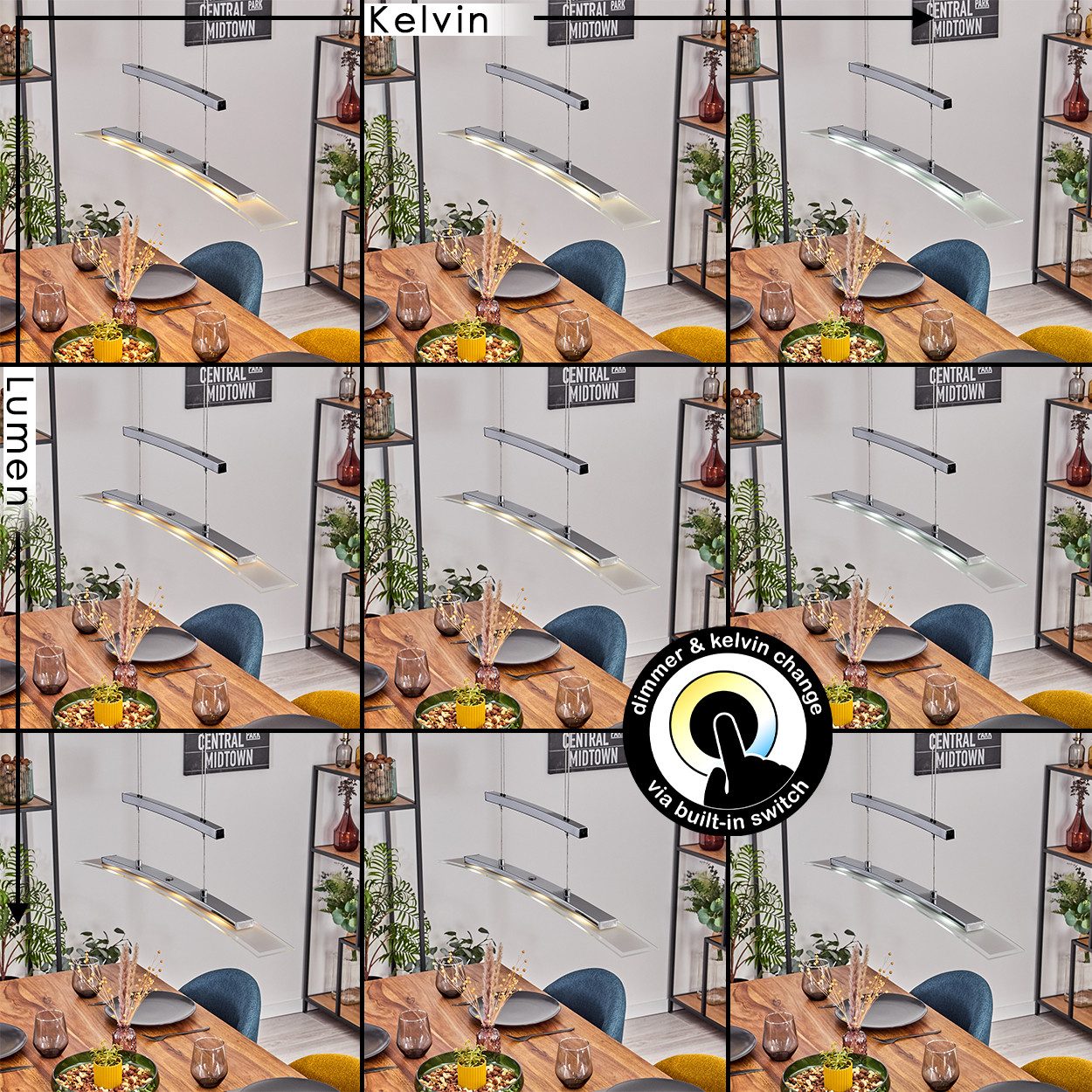 hofstein Pendelleuchte »Silvi« Hängelampe aus Metall in Chrom, 2700 Kelvin, 1520 Lumen, verstellbare mit Tastdimmer, Helligkeit und dimmbar