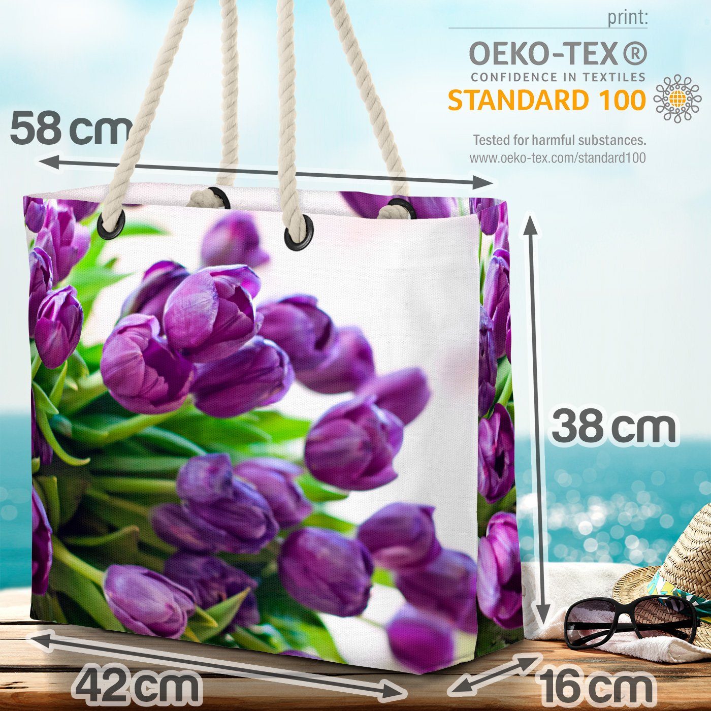 (1-tlg), Blumenstrauß VOID Strandtasche Blumen Ges Blumenstrauß Floral Lila Tulpen Tulpen Blumen