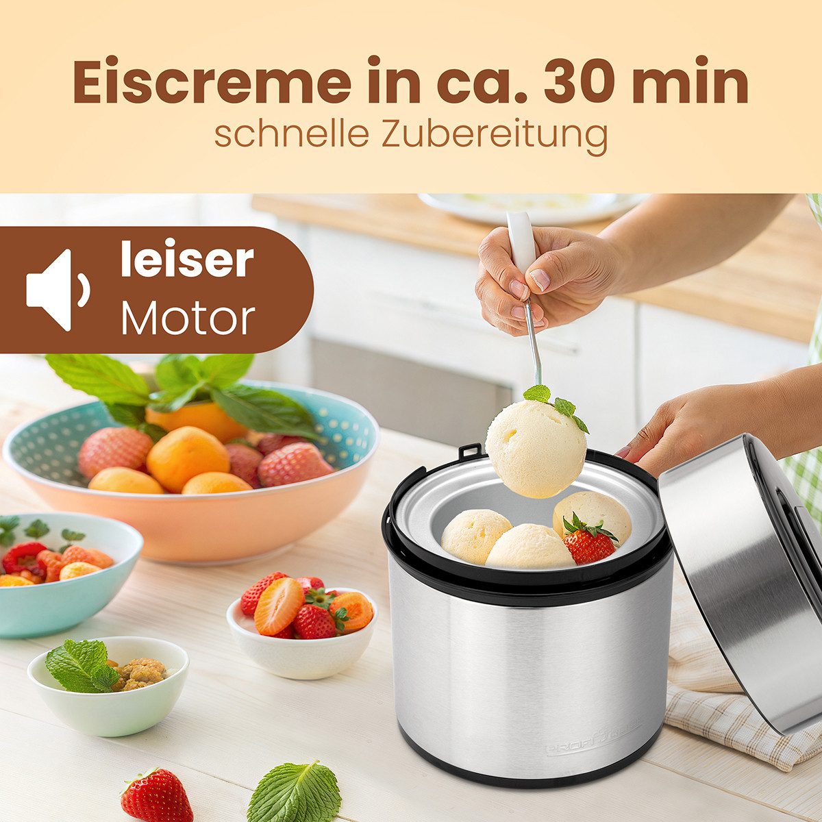 ProfiCook Eismaschine PC-ICM 1140, für bis zu 1800ml Eiscreme, Eis in 20-45 Min.