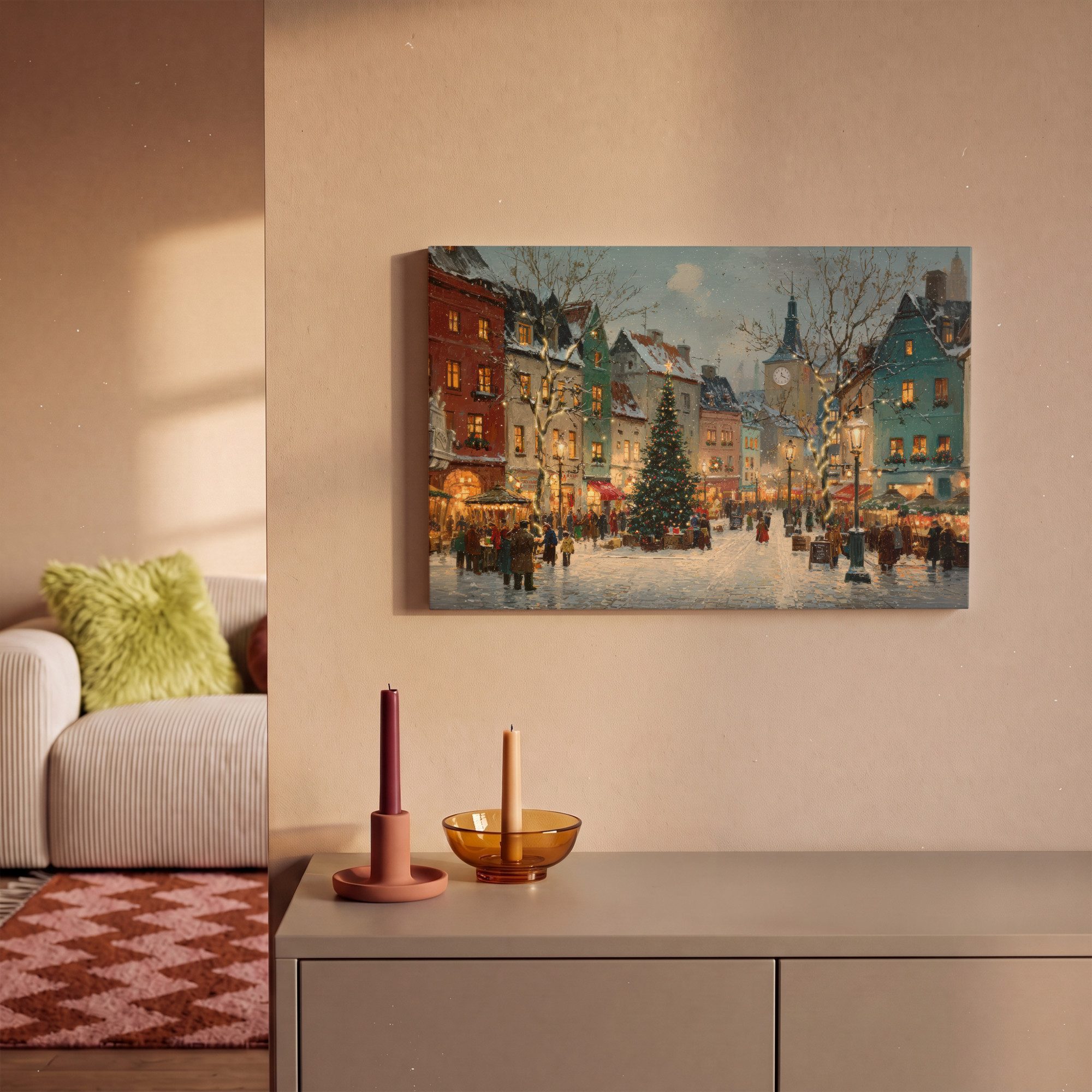 OneMillionCanvasses® Leinwandbild Weihnachtliche Atmosphäre - City Square - Farbenfroh, Fotodruck (1 St), Leinwand Canvas Wandbild, Wanddekoration 20x30 cm – Bild 2 von 5