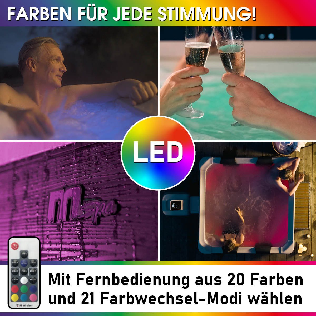 BRAST Whirlpool MSpa Oslo & Amber Aero Plus mit Fester Außenwand inkl. LED-Beleuchtung, Aufstellbecken, (für 6 Personen, 180x180x65cm, 140 Massagedüsen), Ganzjä – Bild 5 von 5