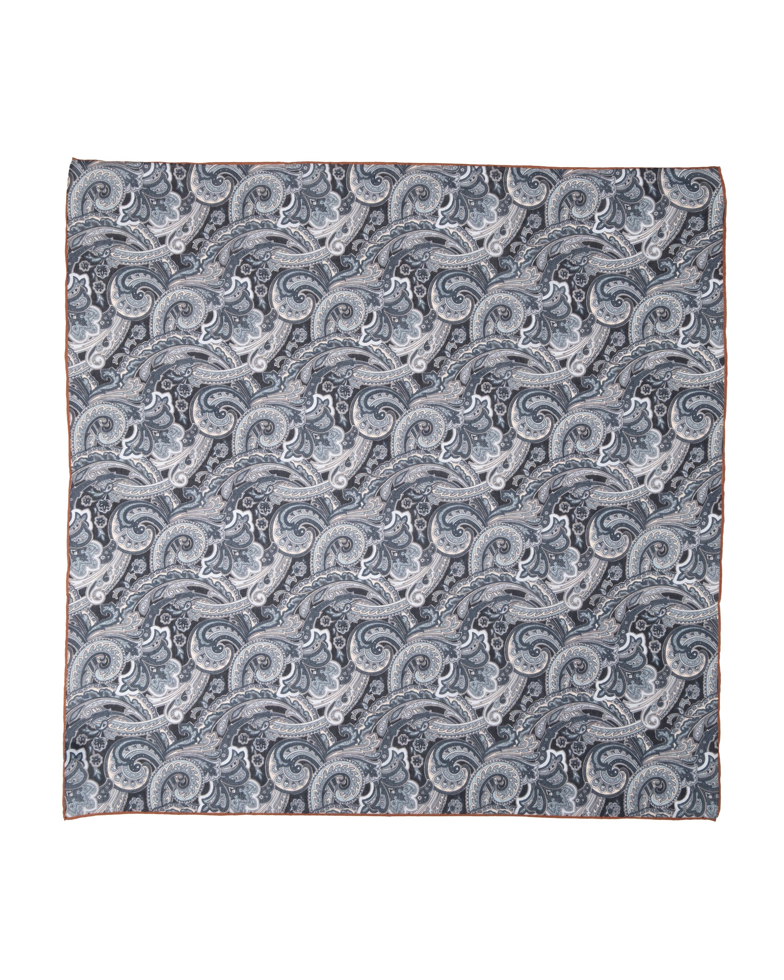 MayTree Seidentuch Seidentuch Baumwolle und Seide quadratisch 65x65cm, Paisley blau grau, (Stück), 70% Baumwolle, 30% Maulbeerseide mit handrolliertem Rand