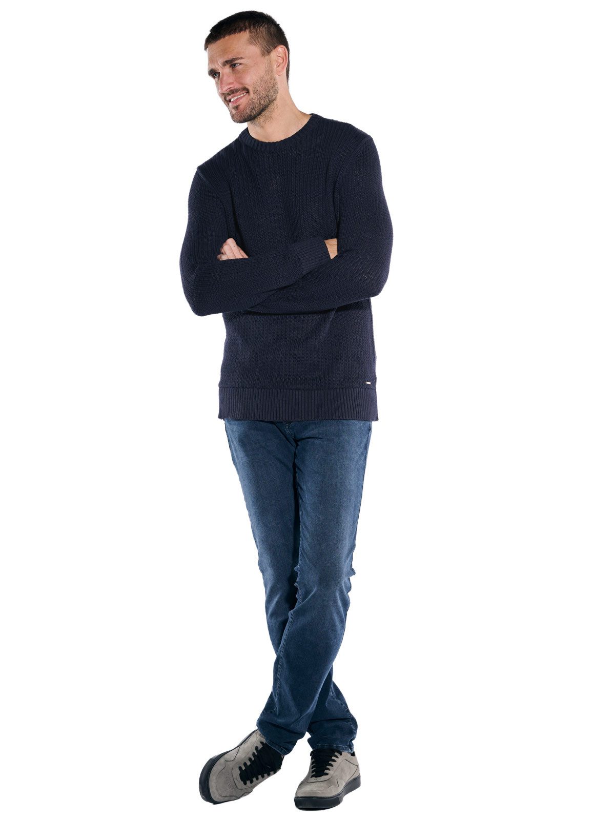 emilio adani Rundhalspullover Herren Pullover strukturiert, Indigoblau