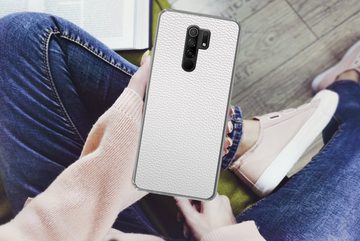 MuchoWow Handyhülle Leder - Strukturiert - Leder-Optik - Weiß, Phone Case, Handyhülle Xiaomi Redmi 9, Silikon, Schutzhülle