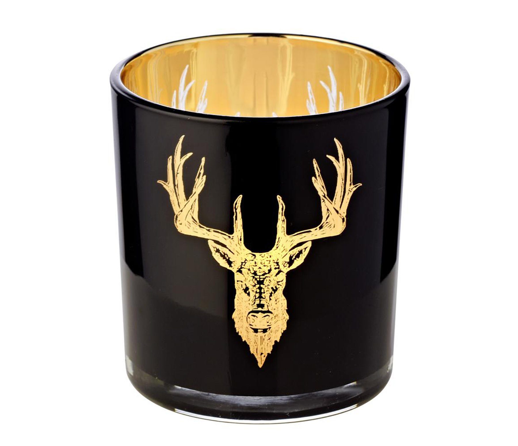 EDZARD Windlicht Lio, Glas, Hirsch-Motiv, schwarz günstig online kaufen