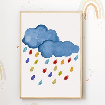 Tigerlino Poster Wolken Sonne Regenbogen 3er Set Kinderzimmer Wandbilder Dekoration
