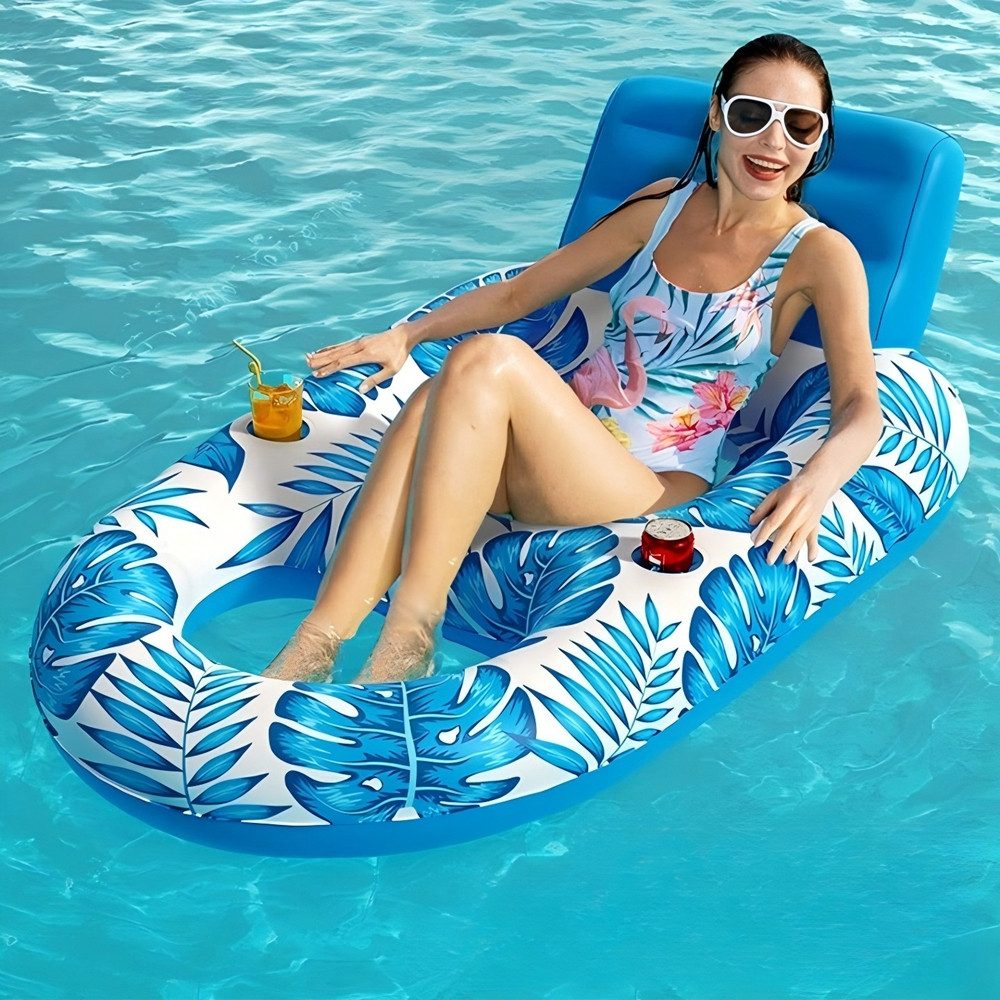 SIKAINI Luftmatratze Aufblasbarer Pool-Lounge, (Praktischer Getränkehalter erfekt für Pool & See), Integrierte Rückenlehne Schnell aufblasbar & tragbar