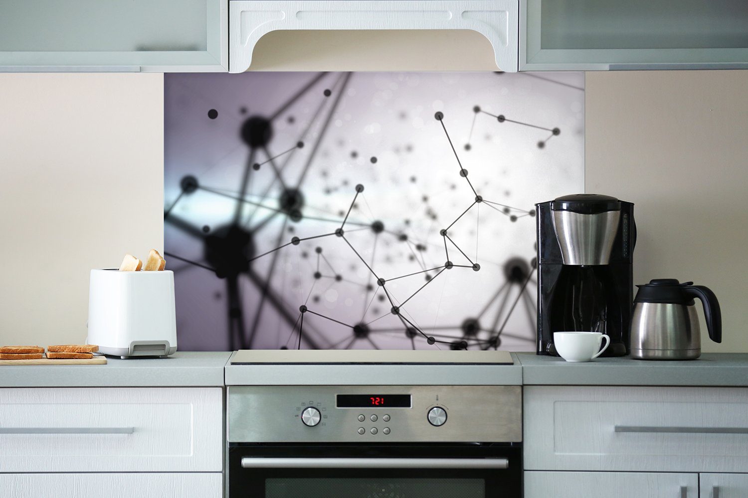 (1-tlg) in 3D hellem Partikel Hintergrund, Küchenrückwand Wallario vor schwarz