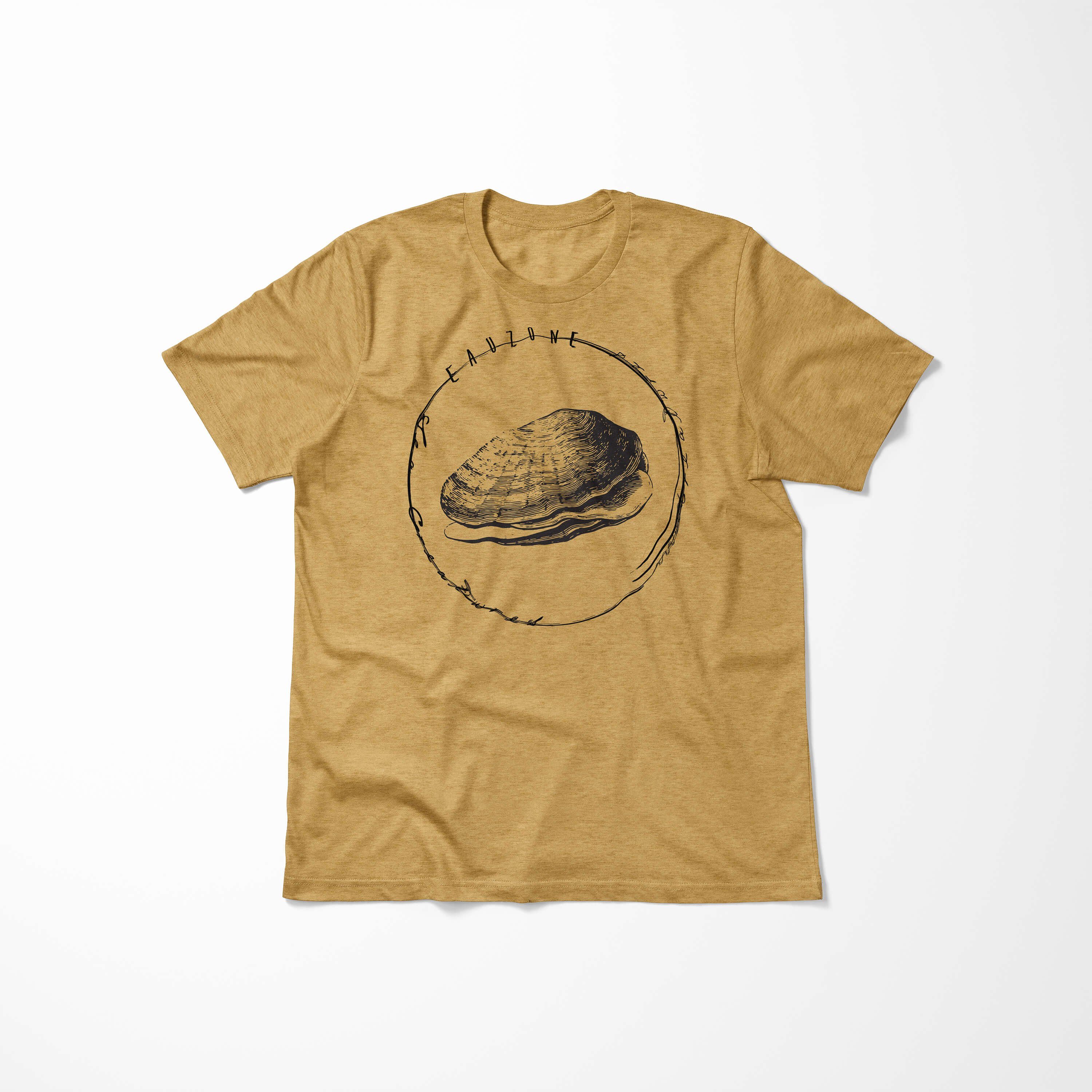 Fische Sinus Sea Antique / T-Shirt sportlicher Schnitt 065 und T-Shirt Sea Tiefsee Art Struktur - Serie: Creatures, feine Gold