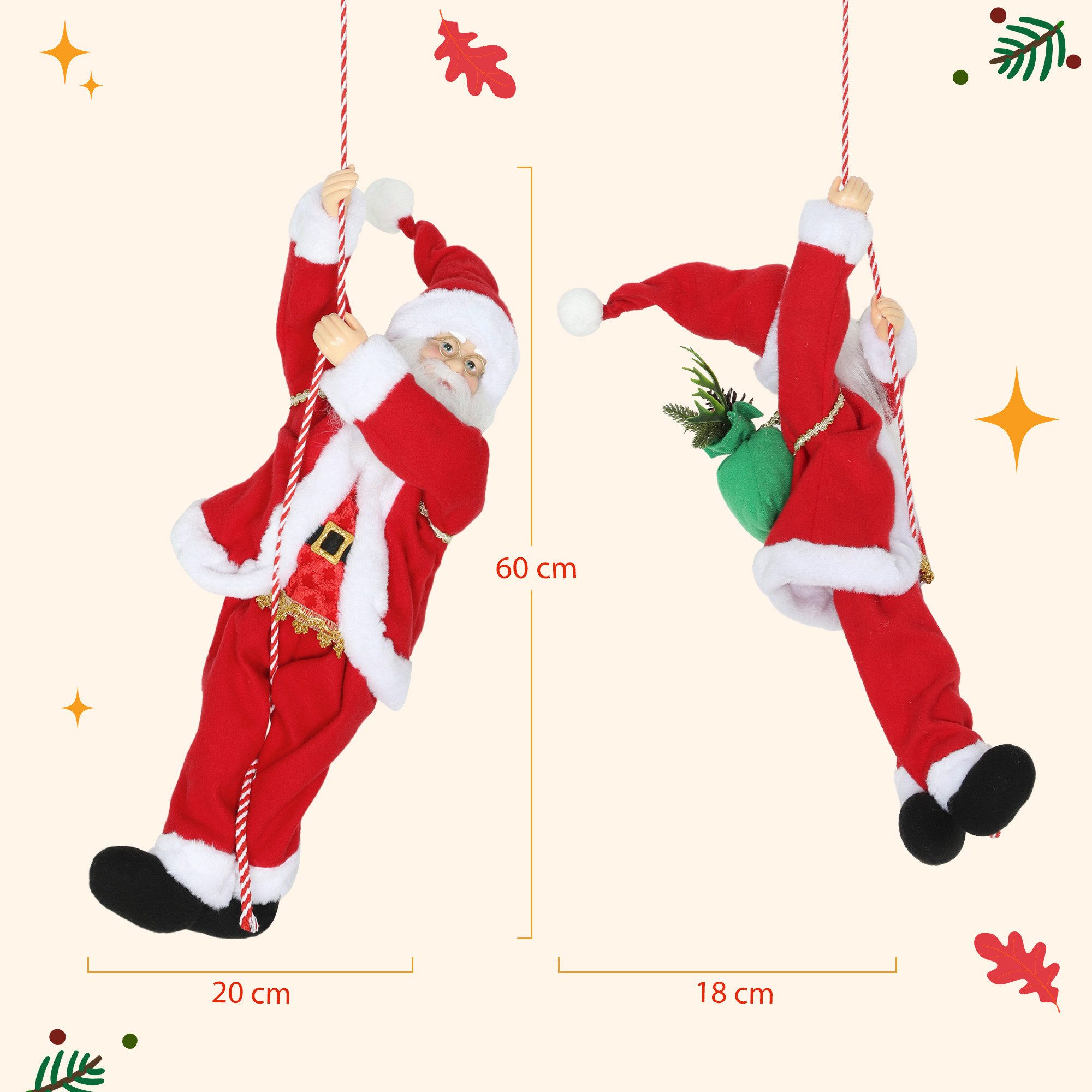 HOMCOM Weihnachtsmann Dekoration (60 cm, 1 St., klettert und wiegt sich zu Musik), Rot