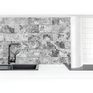 Bilderdepot24 Küchenrückwand grau dekor 3D-Optik Muster Steinoptik Steinwand Naturmarmor grau, (1-tlg., Nischenrückwand - für Fliesenspiegel ohne Bohren - matt), Spritzschutz Rückwand Küche Herd - Folie selbstklebend versch. Größen