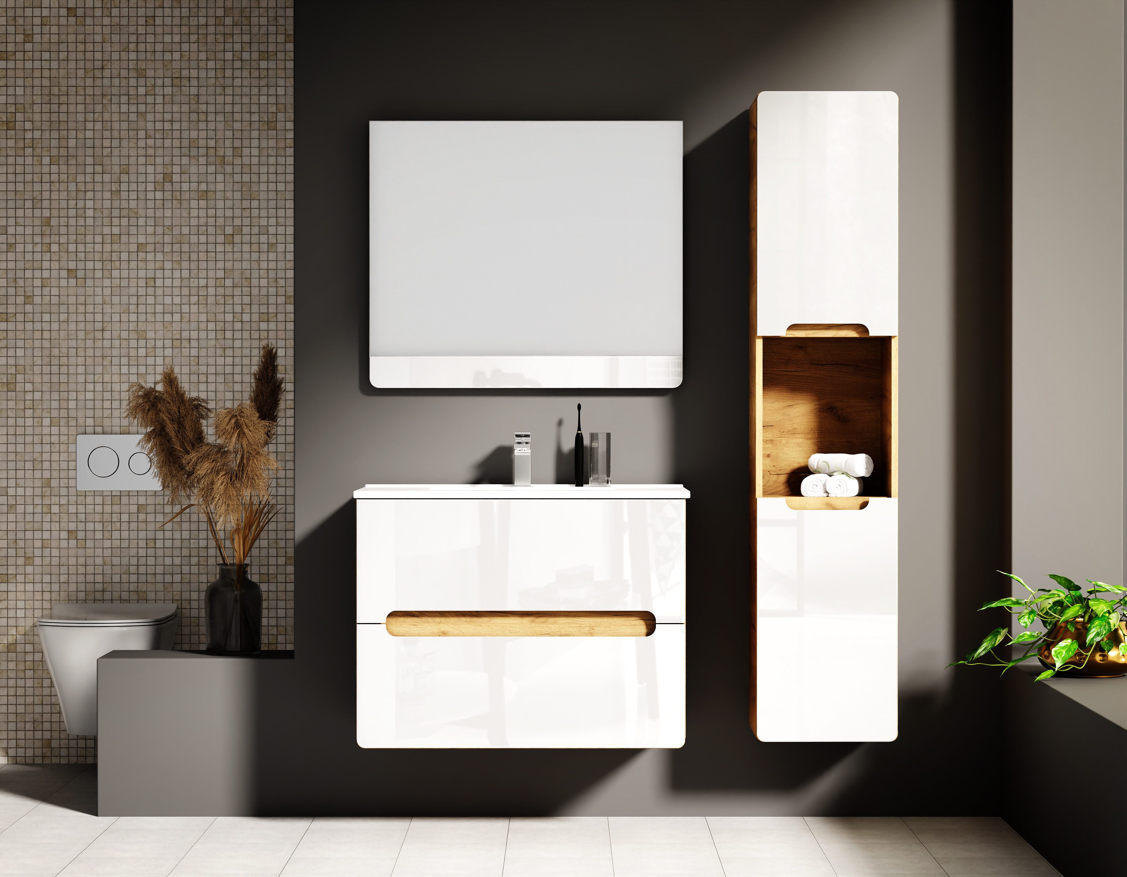 welltime Waschtisch Lupo, Badschrank mit Waschbecken,Soft Close,in verschiedenen Breiten (60,80)