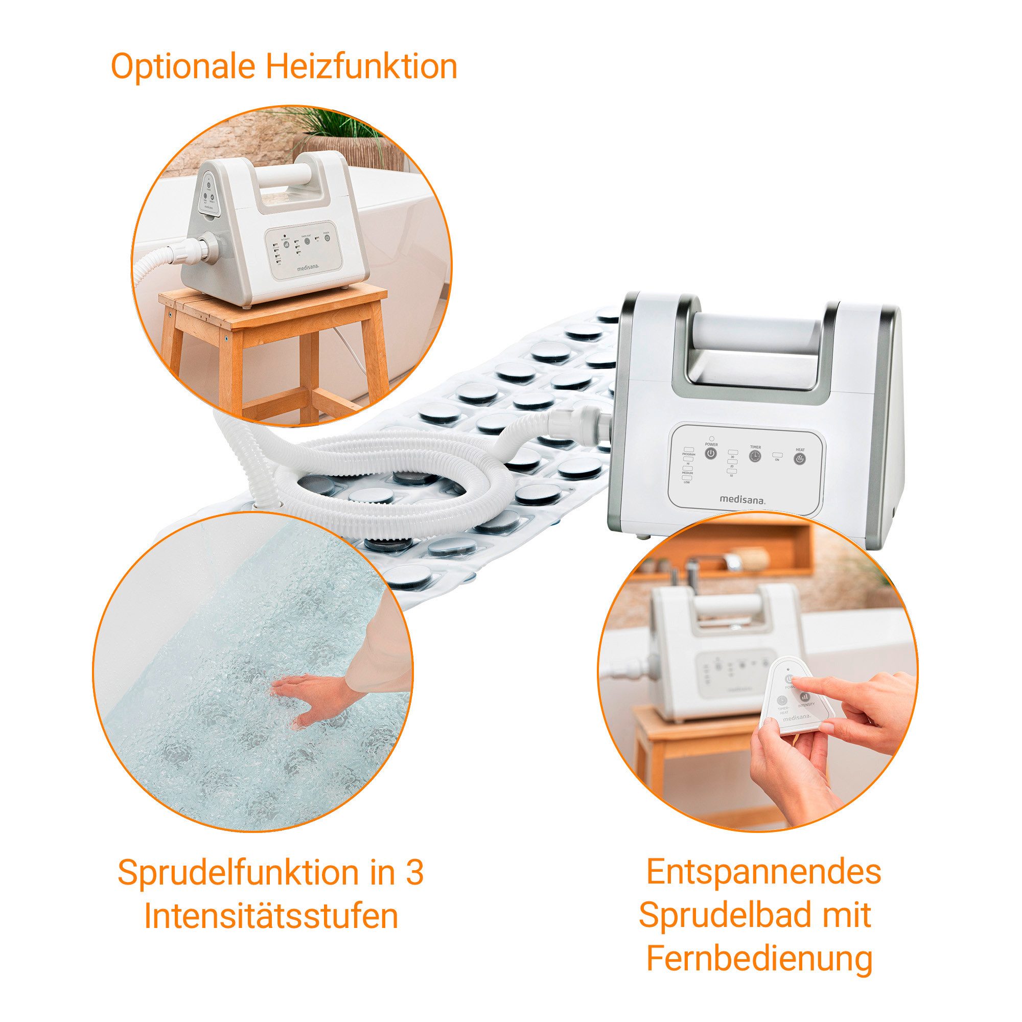 medisana Luftsprudelbad BBS, Massage-/Sprudelfunktion, 3 Intensitätsstufen, zuschaltbare Heizung