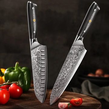 KEENZO Messer-Set 2tlg. Damastmesser 20cm Küchenmesser+17cm Santokumesser G10 Griff (2-tlg)