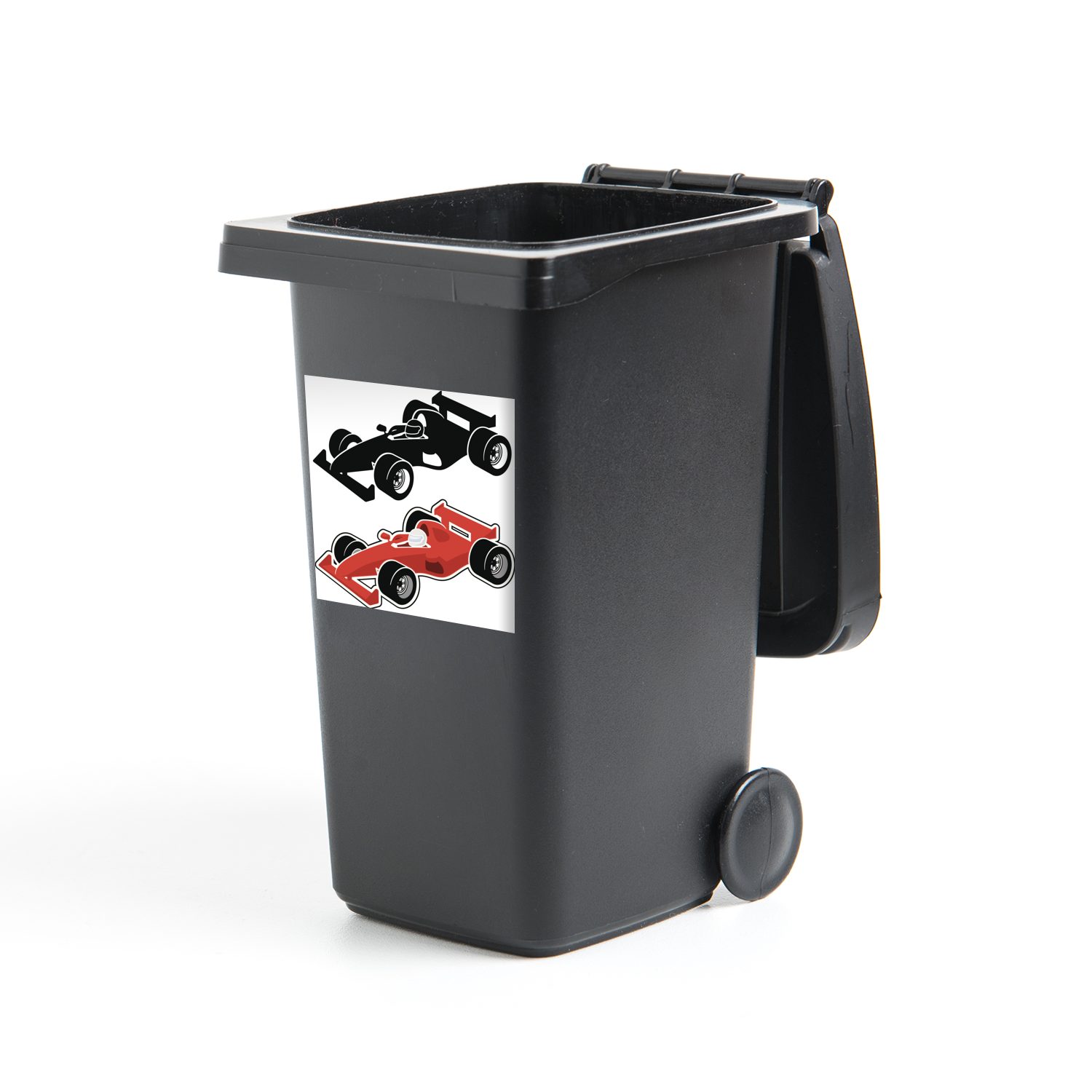 MuchoWow Wandsticker Illustrationen eines schwarz-roten Rennwagens (1 St), Mülleimer-aufkleber, Mülltonne, Sticker, Container, Abfalbehälter