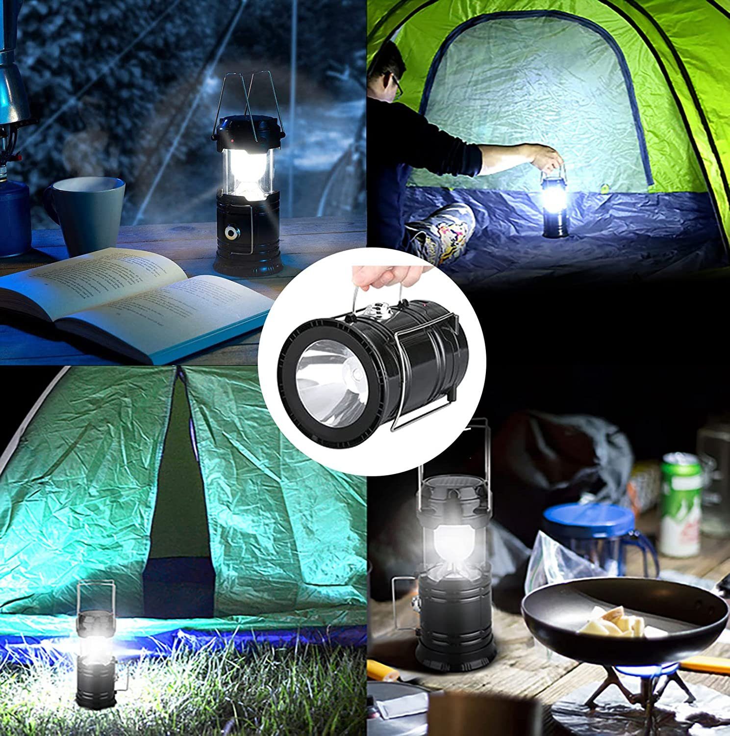 Laterne,USB LED 1200 Powerbank XDeer und LED Camping Campinglampe wiederaufladbare Solar Laterne mah Lampe, mit Schwarz Mutifunktionierte