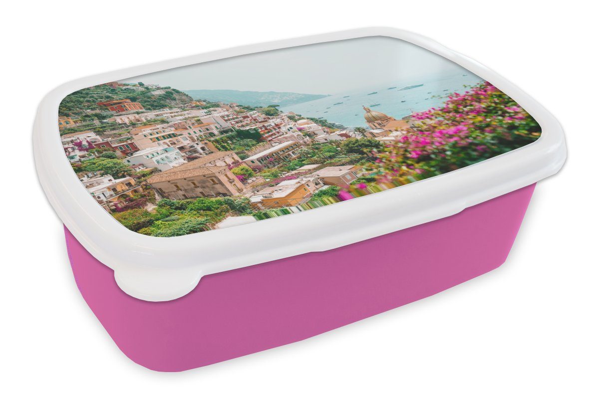 Brotdose - Erwachsene, (2-tlg), Berg rosa Snackbox, Kunststoff Mädchen, Kunststoff, Wasser Kinder, Stadt, MuchoWow für Brotbox Lunchbox -