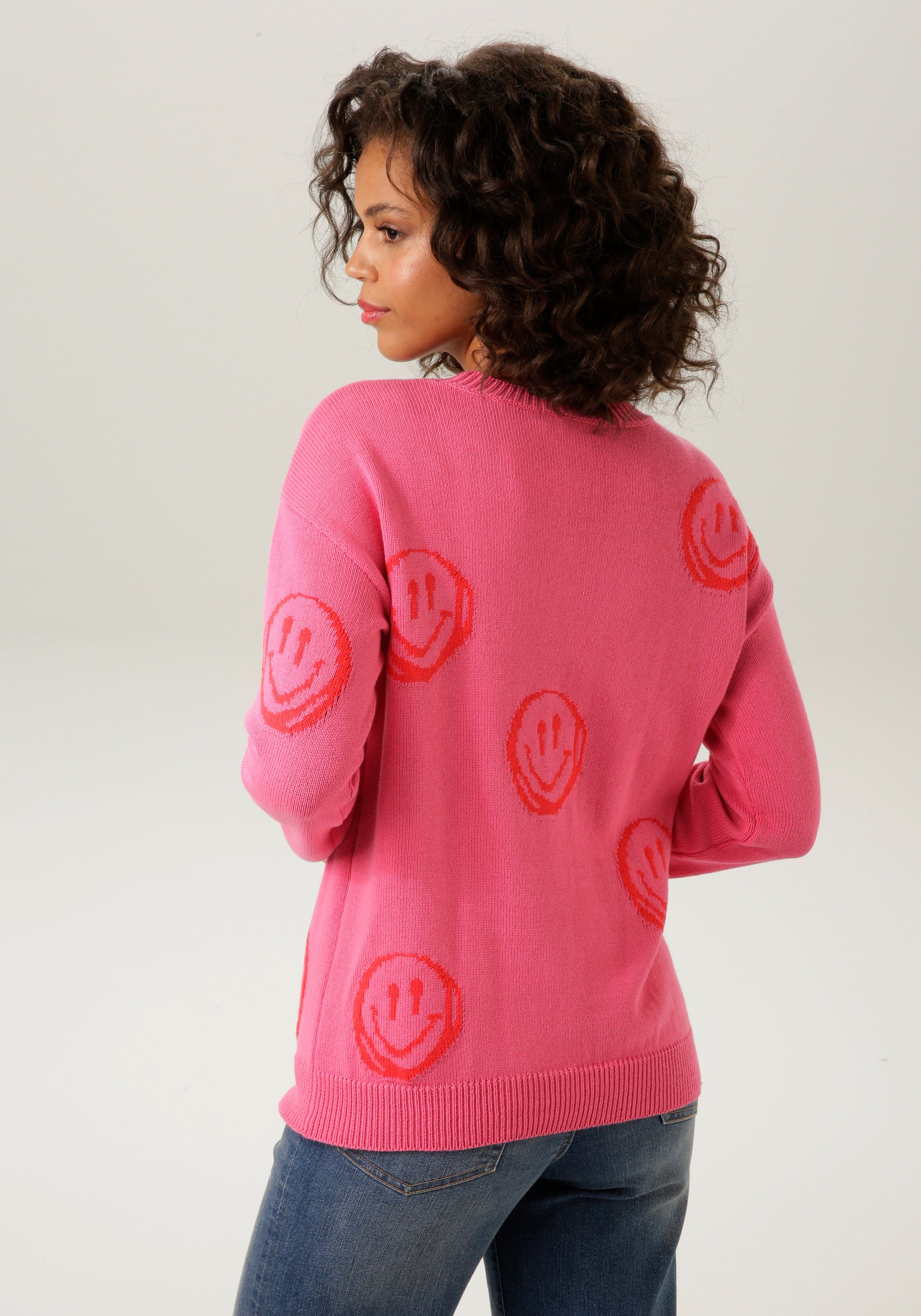 Strickpullover pink-rot - KOLLEKTION CASUAL NEUE mit eingestrickten Aniston Smileys