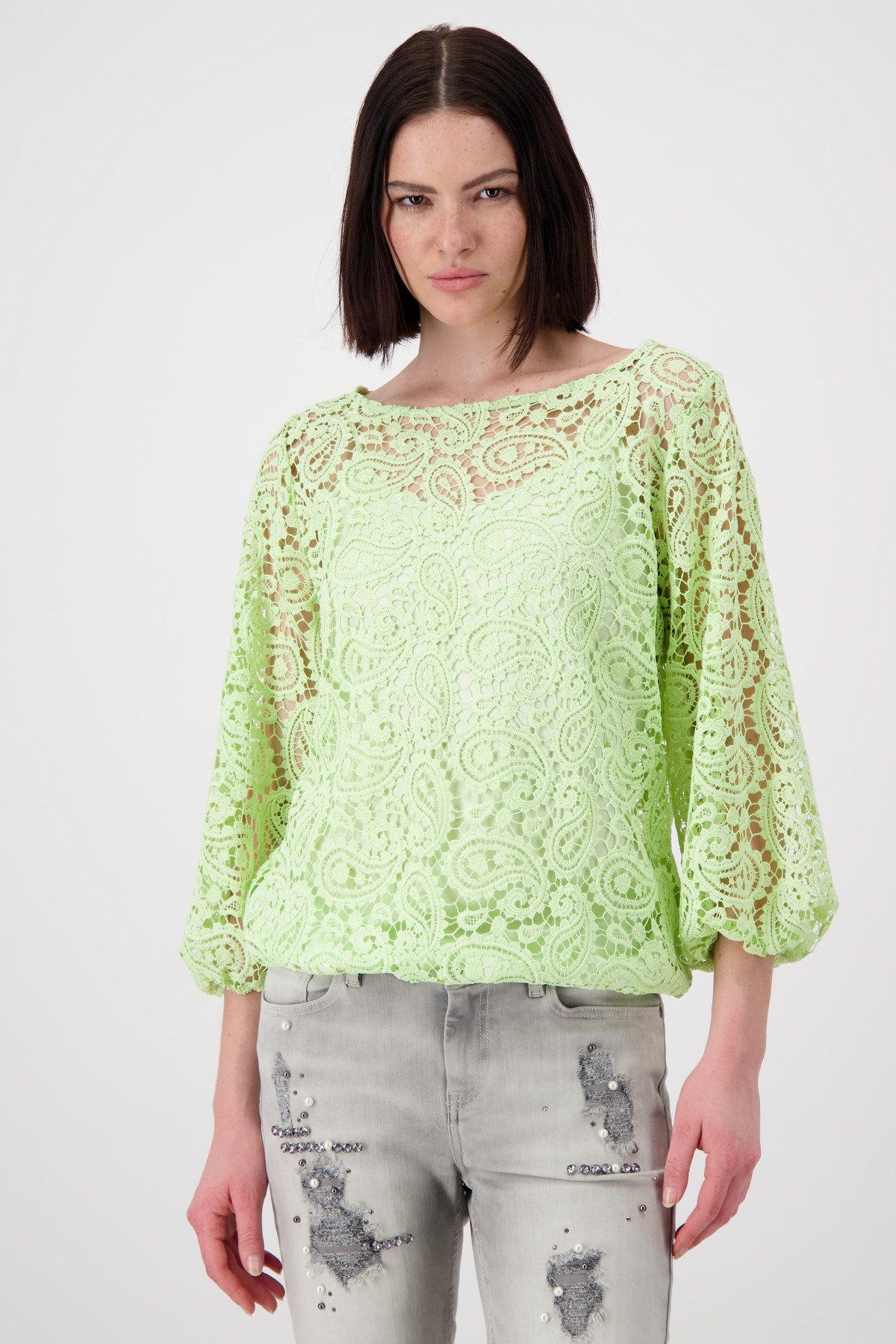Longsleeve Spitzenshirt mit U Boot Ausschnitt