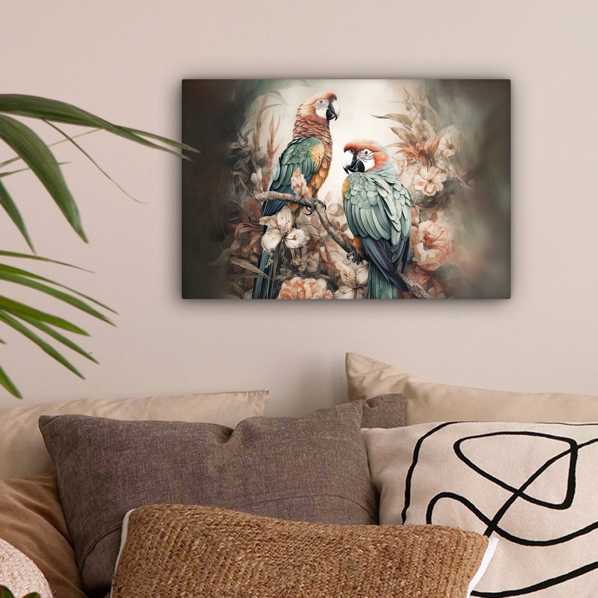 OneMillionCanvasses® Leinwandbild Papageien - Vögel - Natur - Blumen, Fotod günstig online kaufen