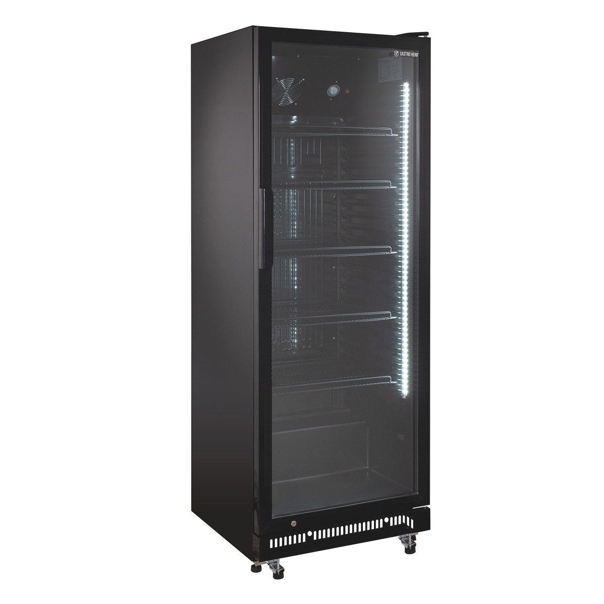 GastroHero Getränkekühlschrank GKS-360 Flaschenkühlschrank, Glastür & LED, abschließbar schwarz, 175.6 cm hoch, 62 cm breit, selbstschließender Isolierglastür, schwarz