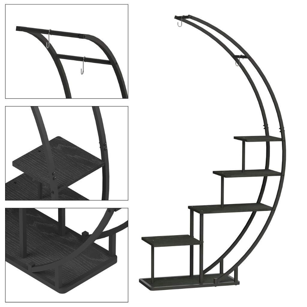 DanDiBo Blumenständer Wohnzimmer 170 cm Hoch Metall Schwarz Rund Blumenregal Groß Halbrund, Blumentreppe Pflanzenständer Modern Design Pflanzenhocker