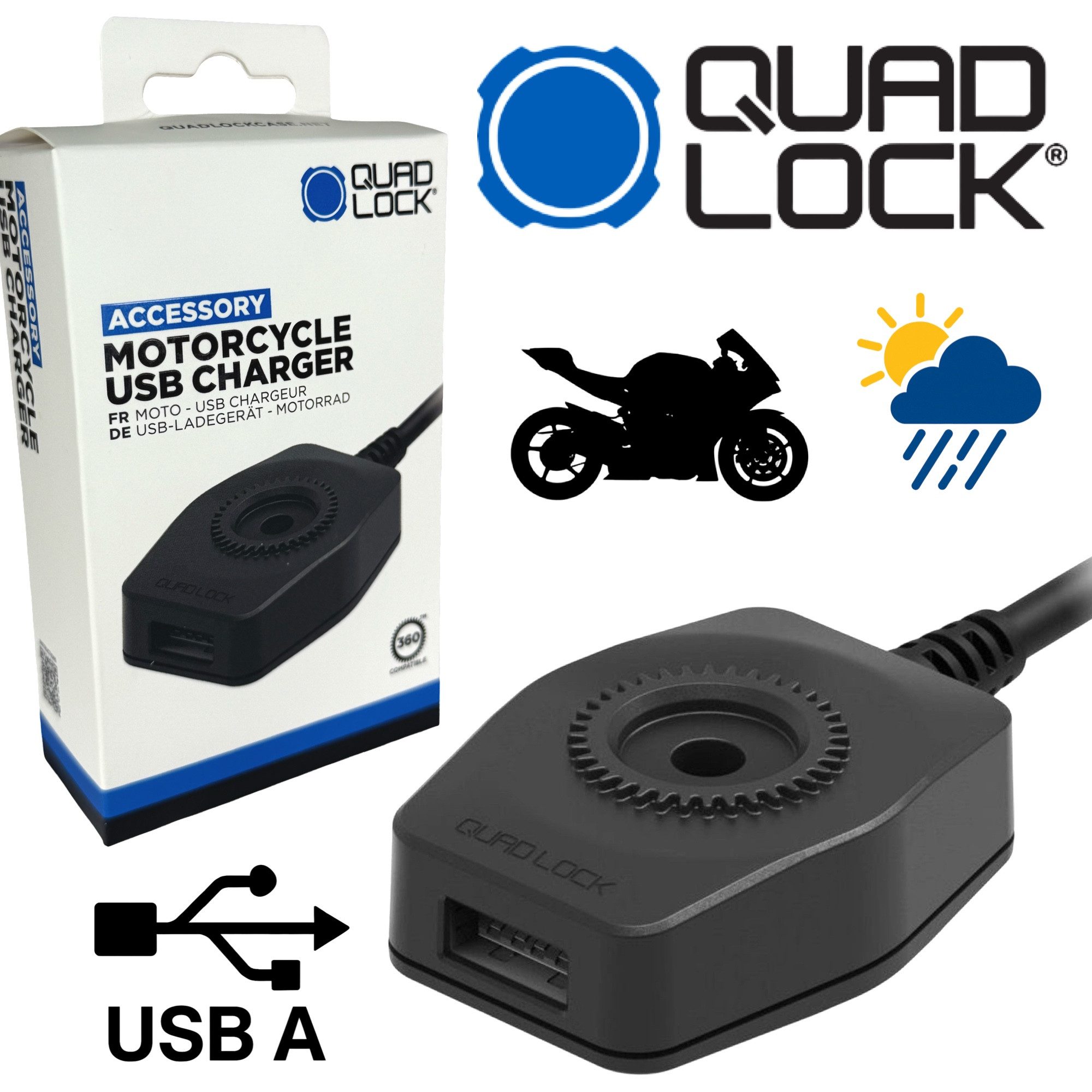 Quad Lock Handyhülle QUAD LOCK Motorrad USB Ladegerät für Handy / Smartphone / Actioncam